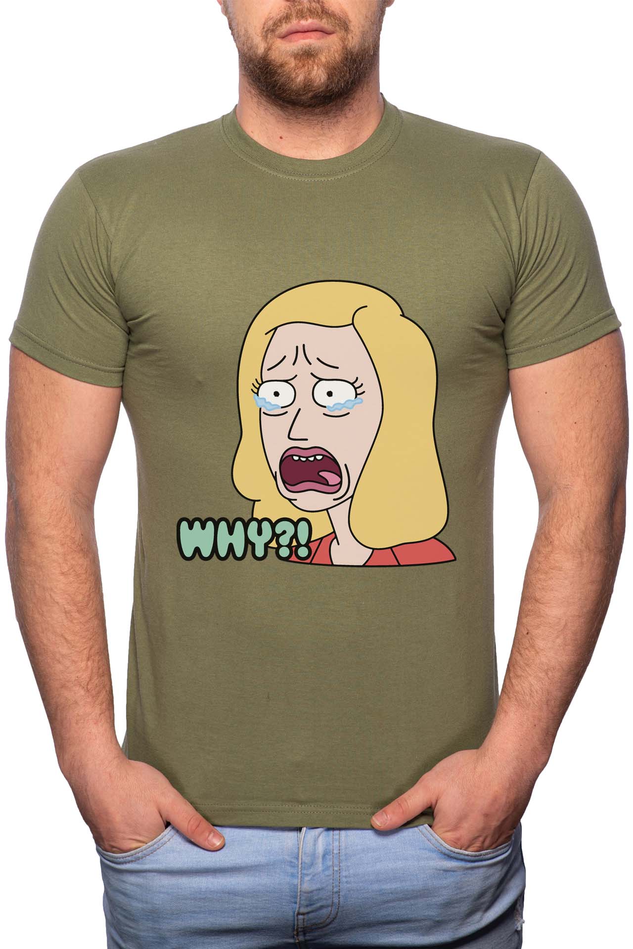 Tricou barbati, Rick And Morty, 100% Bumbac, R182, Verde militar