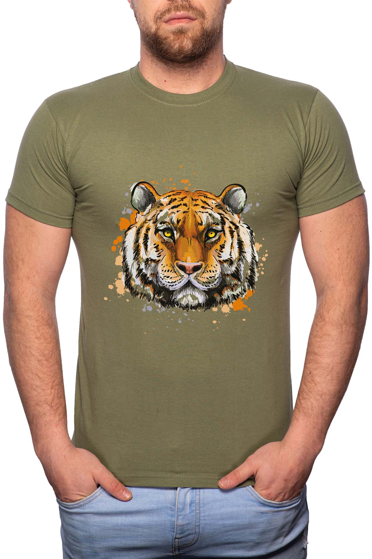 Tricou barbati, Lion, 100% Bumbac, B200, Verde militar