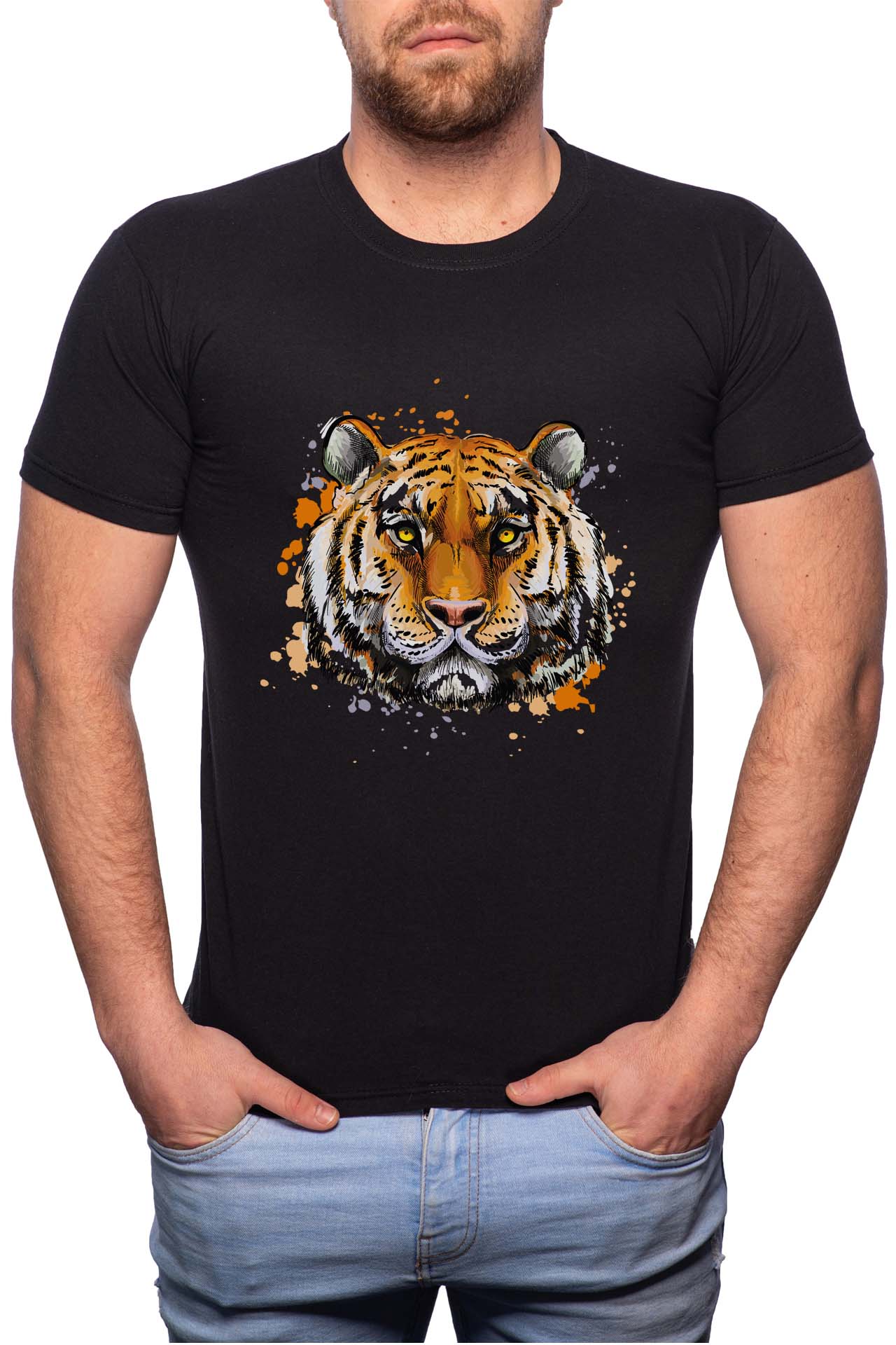 Tricou barbati, Lion, 100% Bumbac, B200, Negru