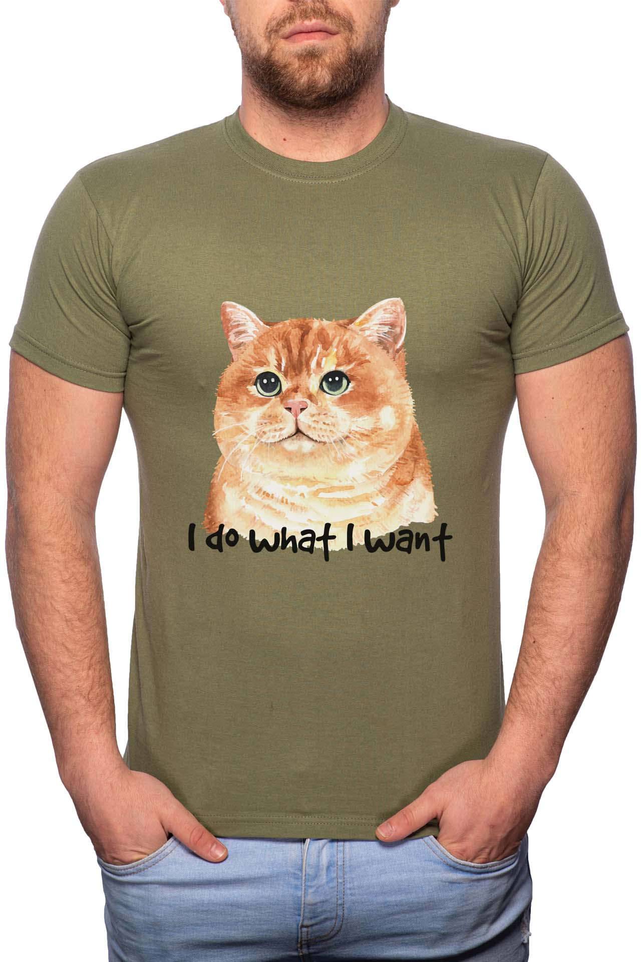 Tricou barbati, I Do What I Want, 100% Bumbac, W199, Verde militar