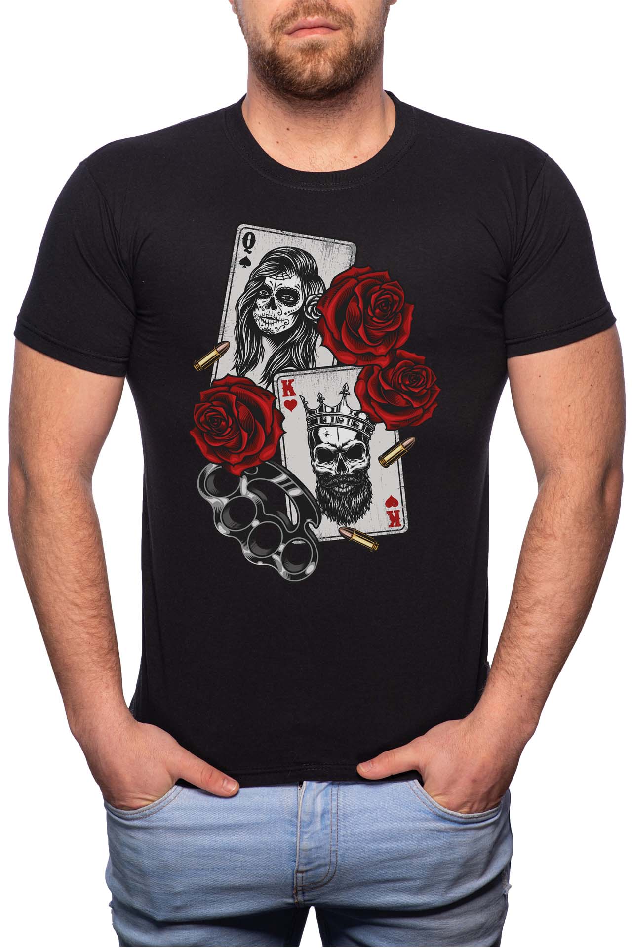 Tricou barbati, Rose Poker, 100% Bumbac, R201, Negru