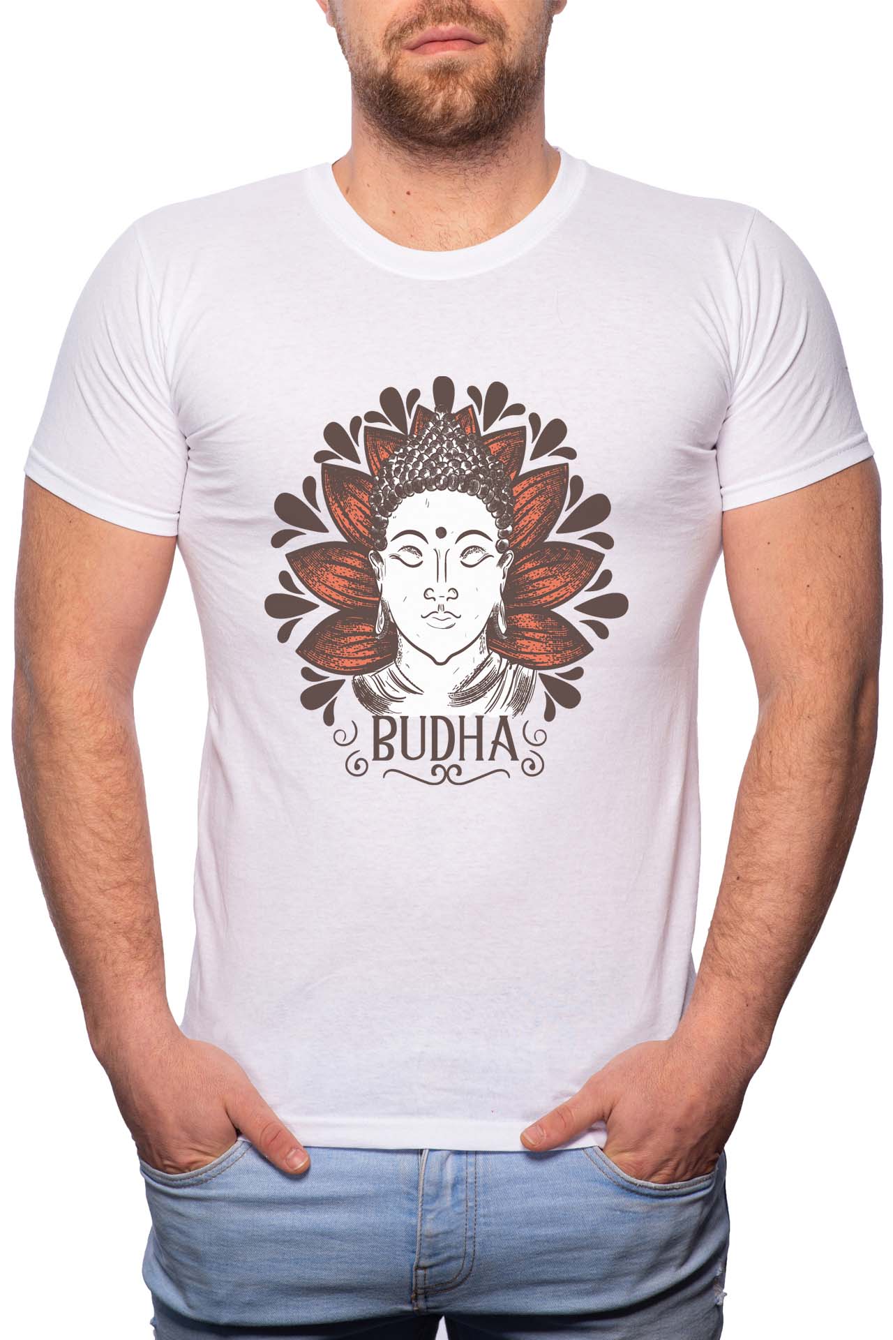 Tricou barbati, Budha, 100% Bumbac, G195, Alb