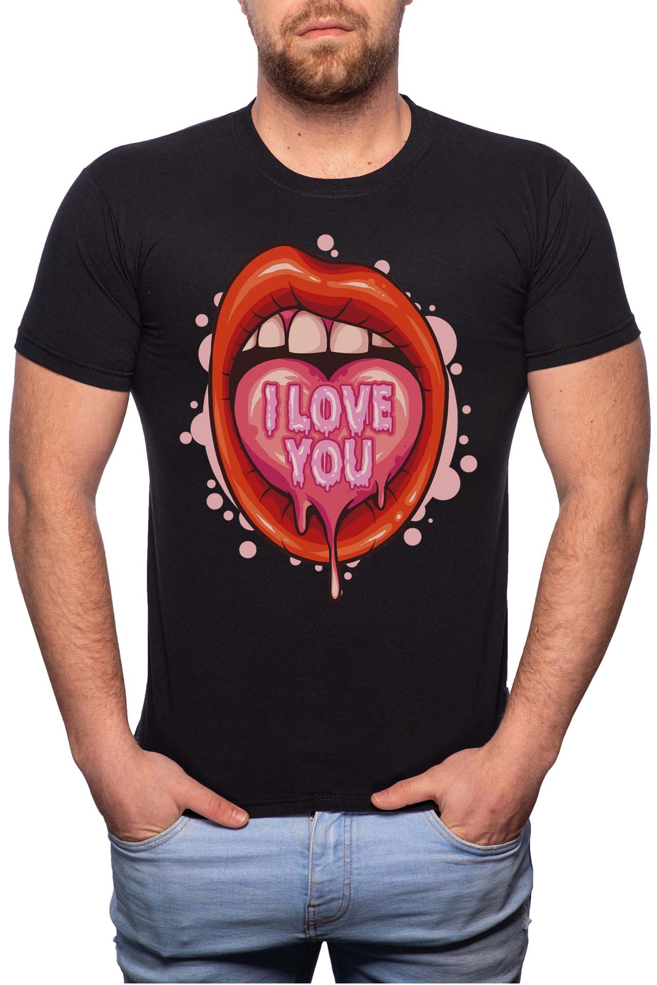 Tricou barbati, I Love You, 100% Bumbac, GM203, Negru
