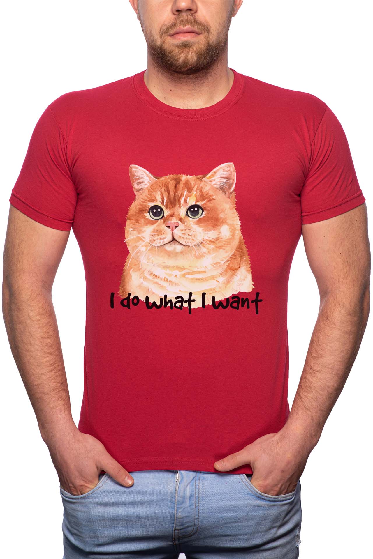 Tricou barbati, I Do What I Want, 100% Bumbac, W199, Rosu Bordeaux