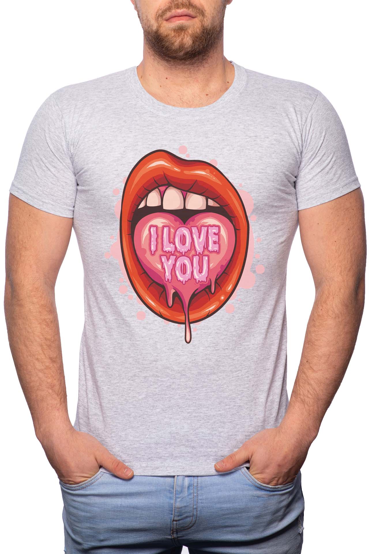 Tricou barbati, I Love You, 100% Bumbac, GM203, Gri