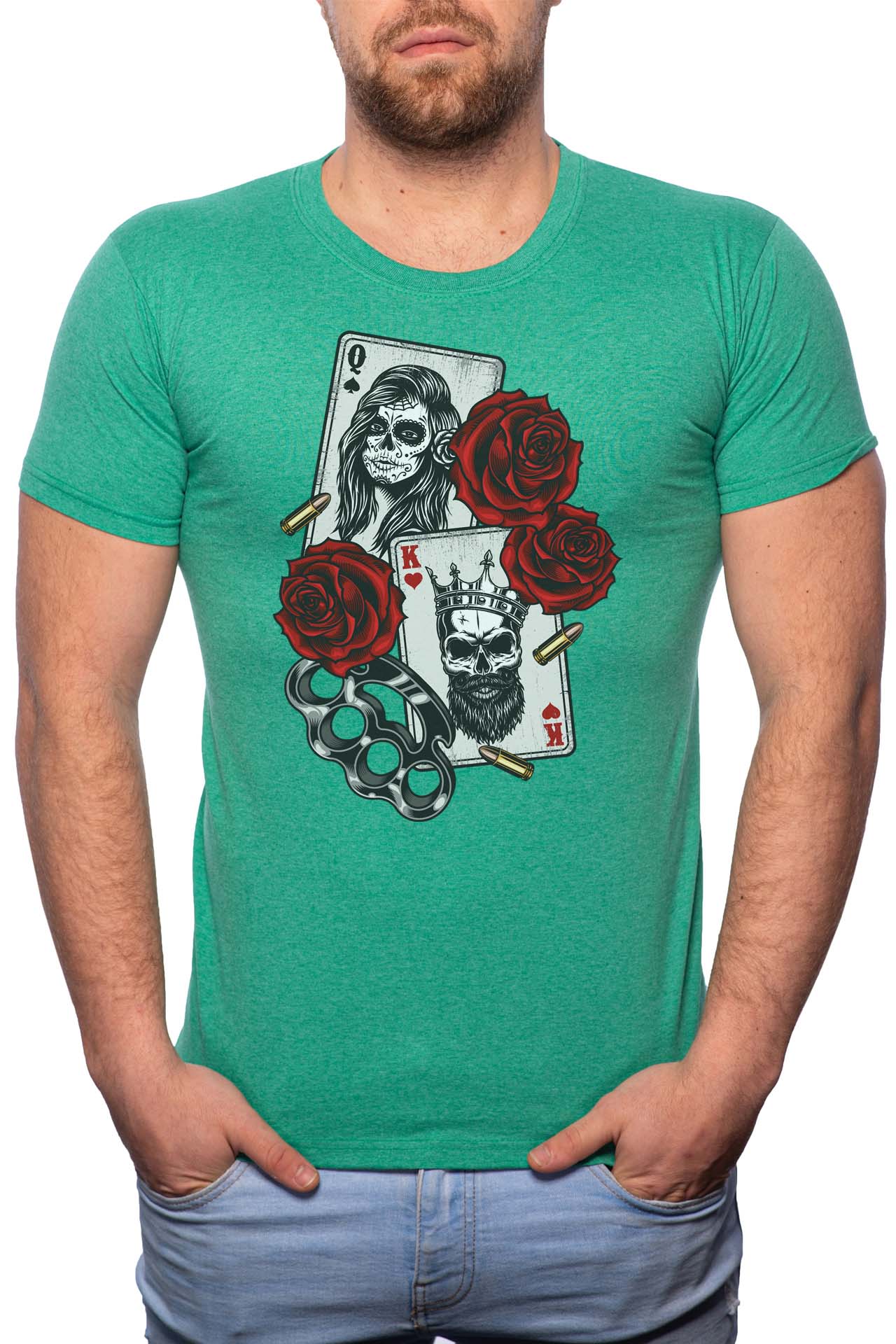 Tricou barbati, Rose Poker, 100% Bumbac, R201, Verde