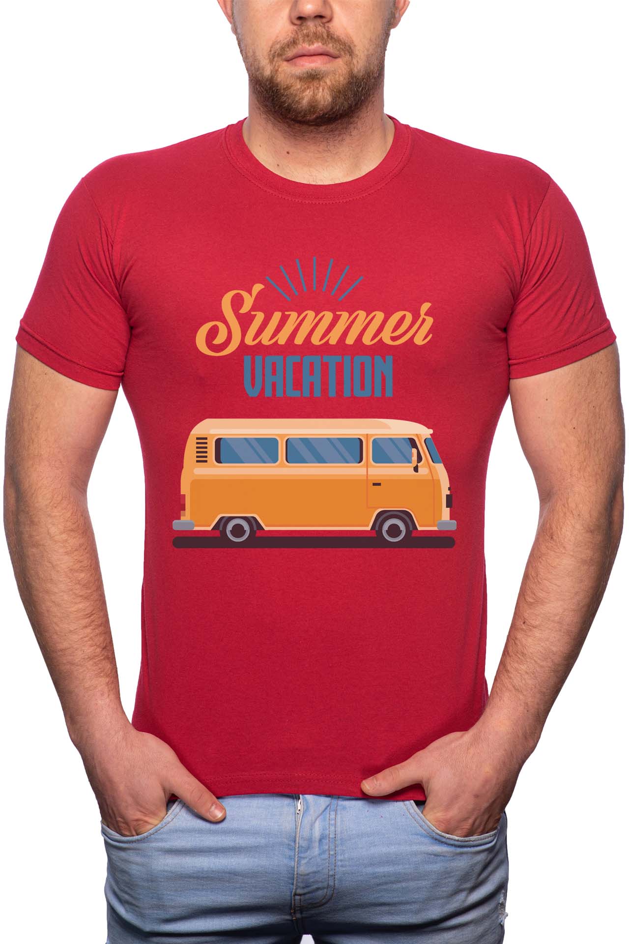 Tricou barbati, Summer Vacation, 100% Bumbac, R211, Rosu Bordeaux