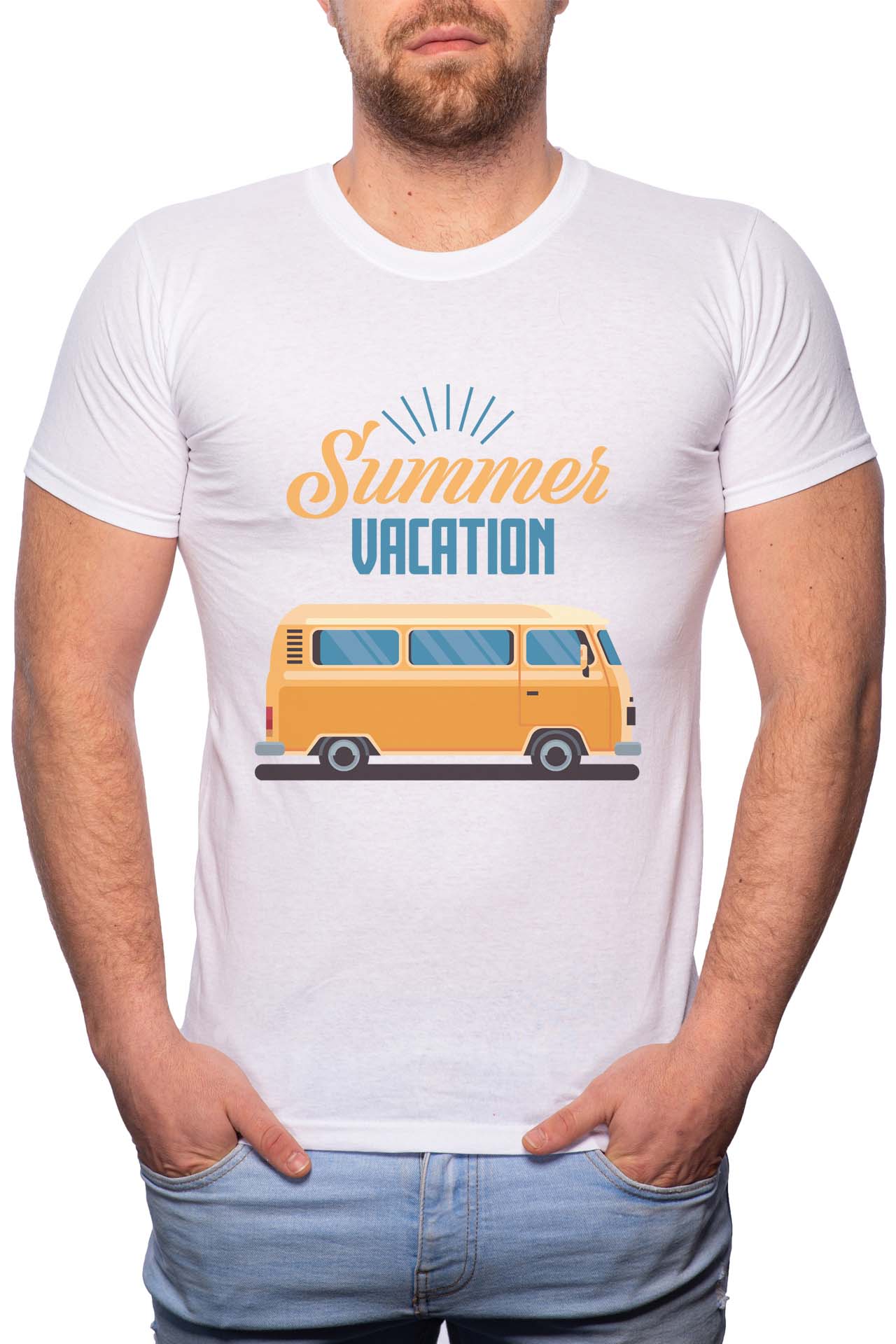 Tricou barbati, Summer Vacation, 100% Bumbac, R211, Alb