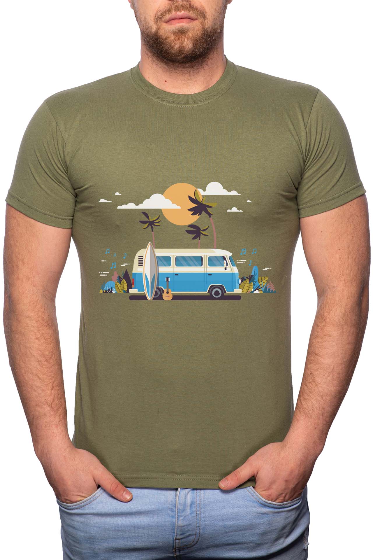 Tricou barbati, Summer Car, 100% Bumbac, W212, Verde militar