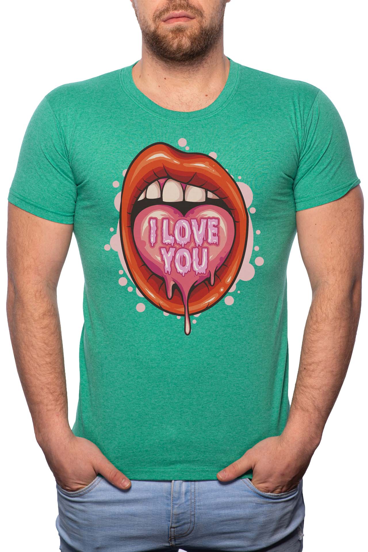 Tricou barbati, I Love You, 100% Bumbac, GM203, Verde