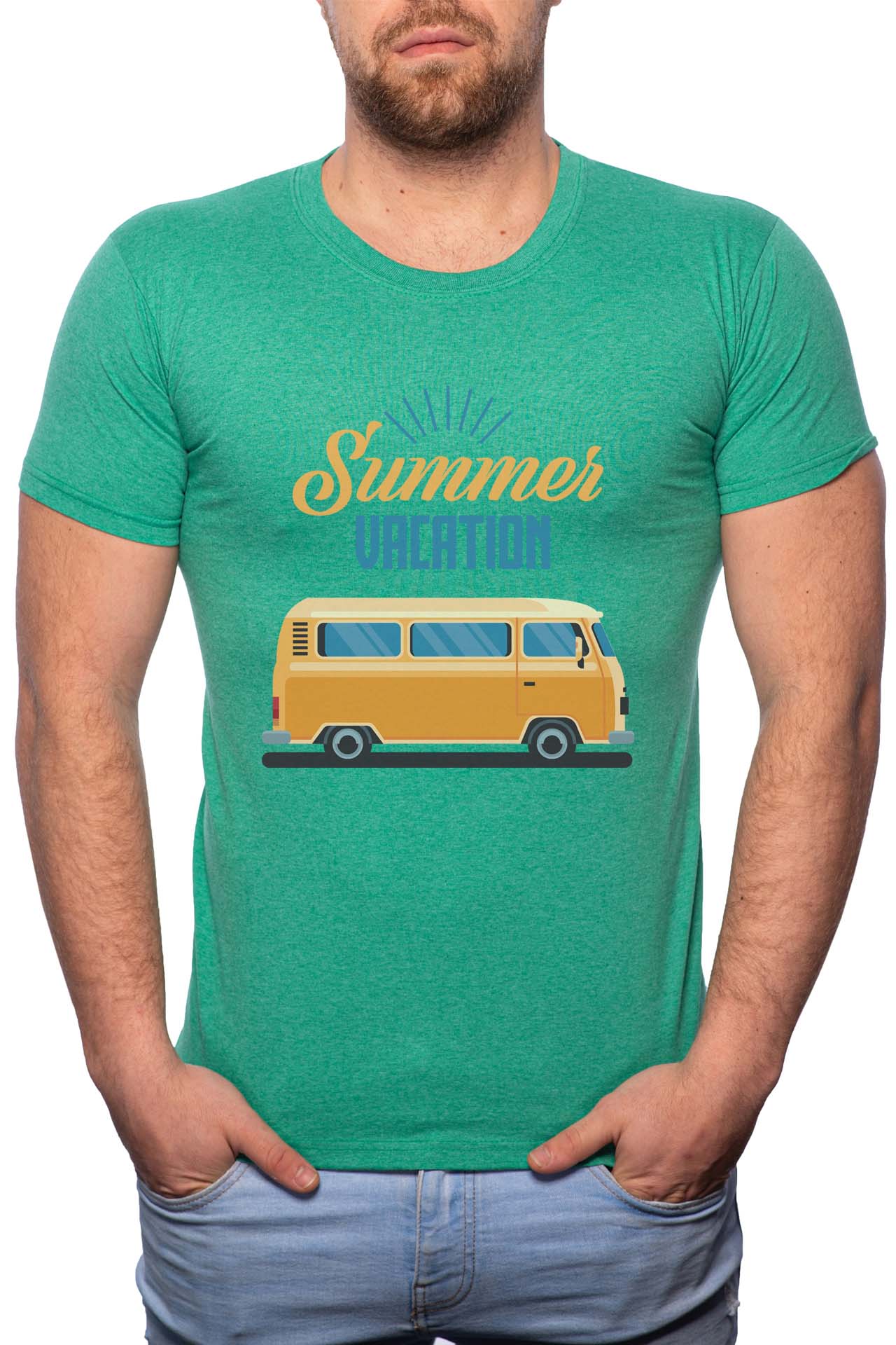 Tricou barbati, Summer Vacation, 100% Bumbac, R211, Verde