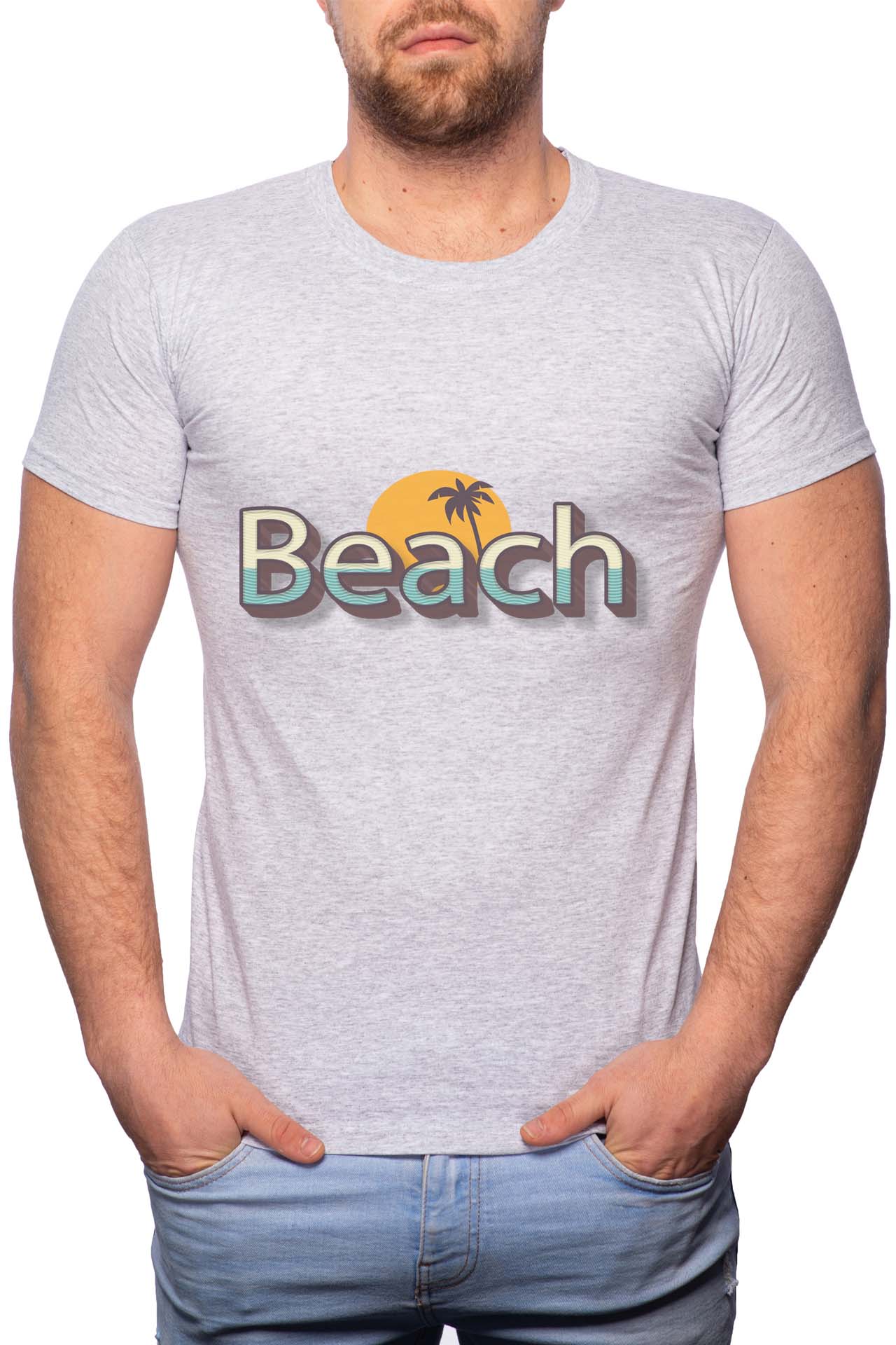Tricou barbati, Beach, 100% Bumbac, R209, Gri