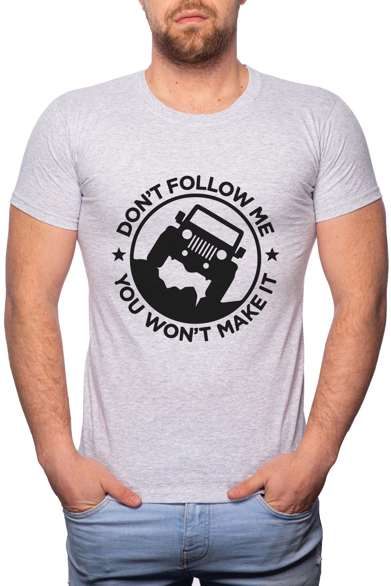 Tricou barbati, Don't Follow Me, 100% Bumbac, G215, Gri