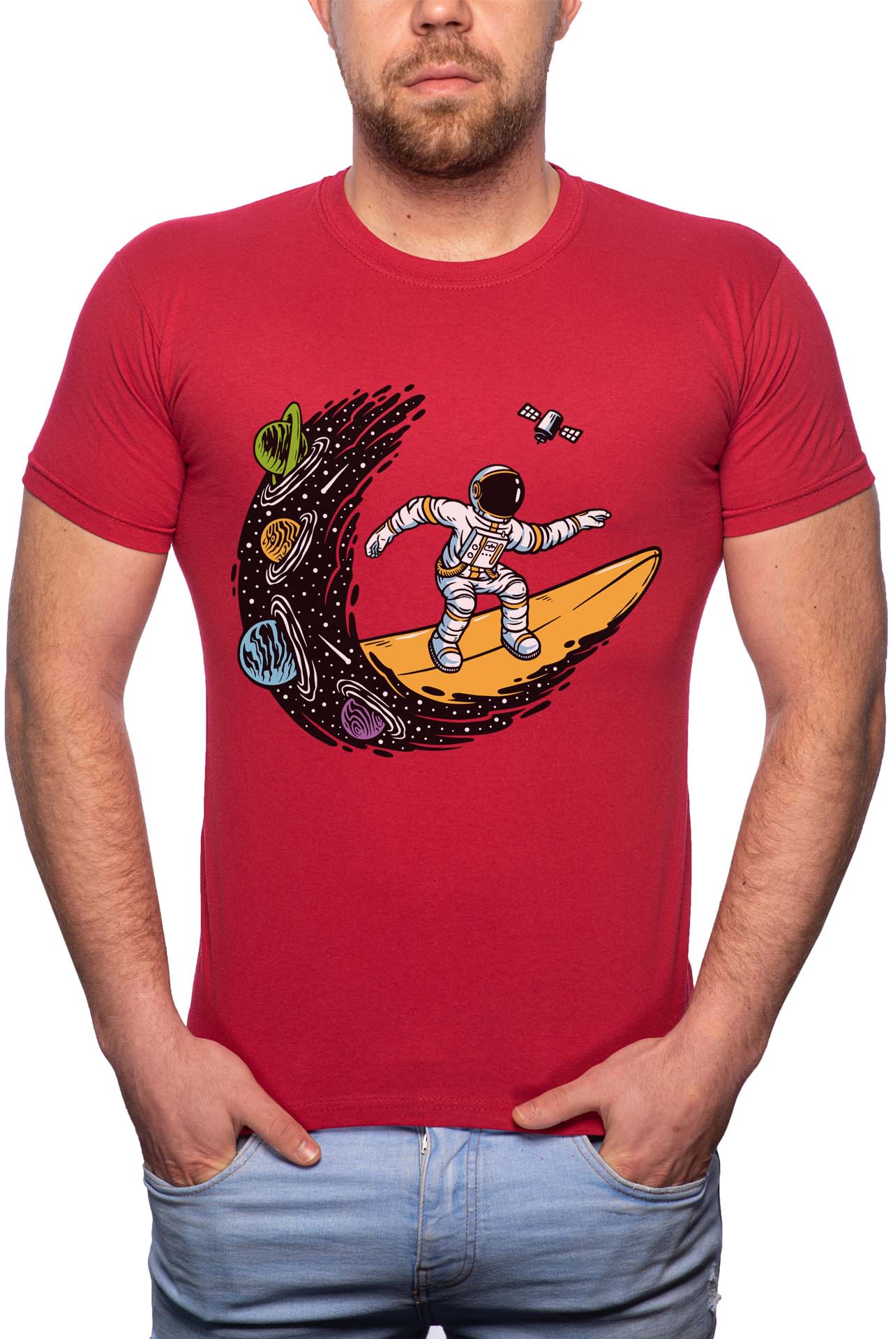 Tricou barbati, Astronaut Surf, 100% Bumbac, GR221, Rosu Bordeaux