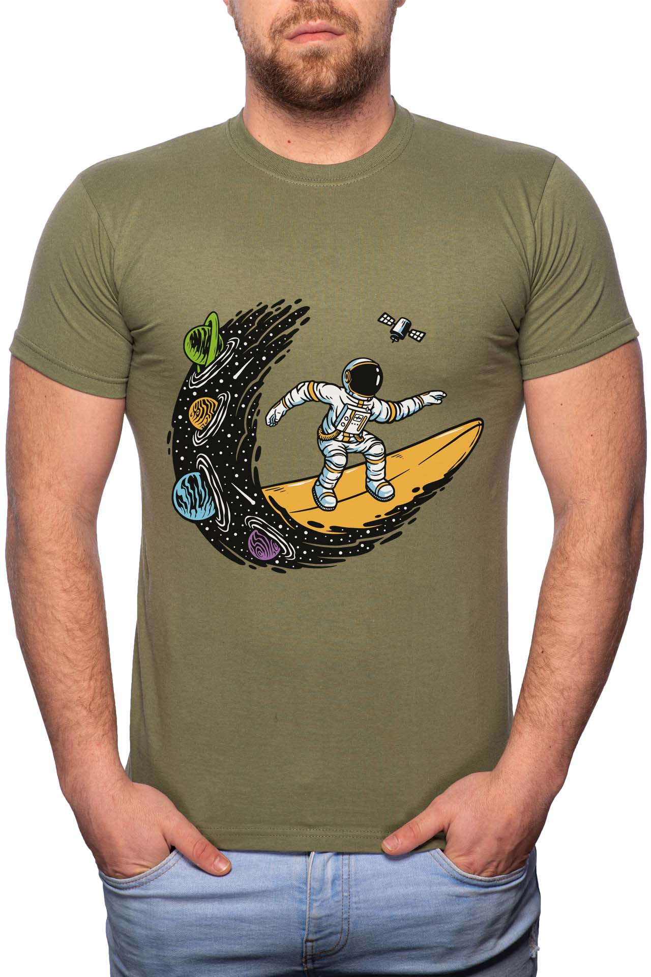Tricou barbati, Astronaut Surf, 100% Bumbac, GR221, Verde militar