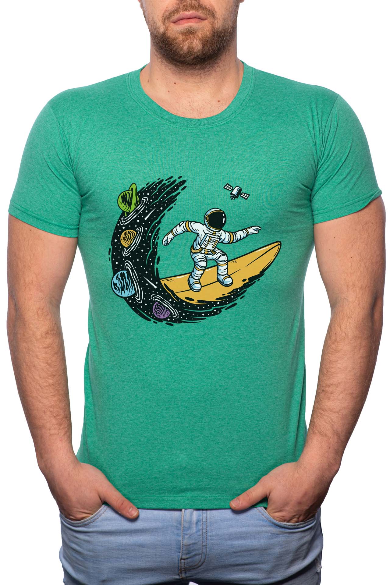 Tricou barbati, Astronaut Surf, 100% Bumbac, GR221, Verde