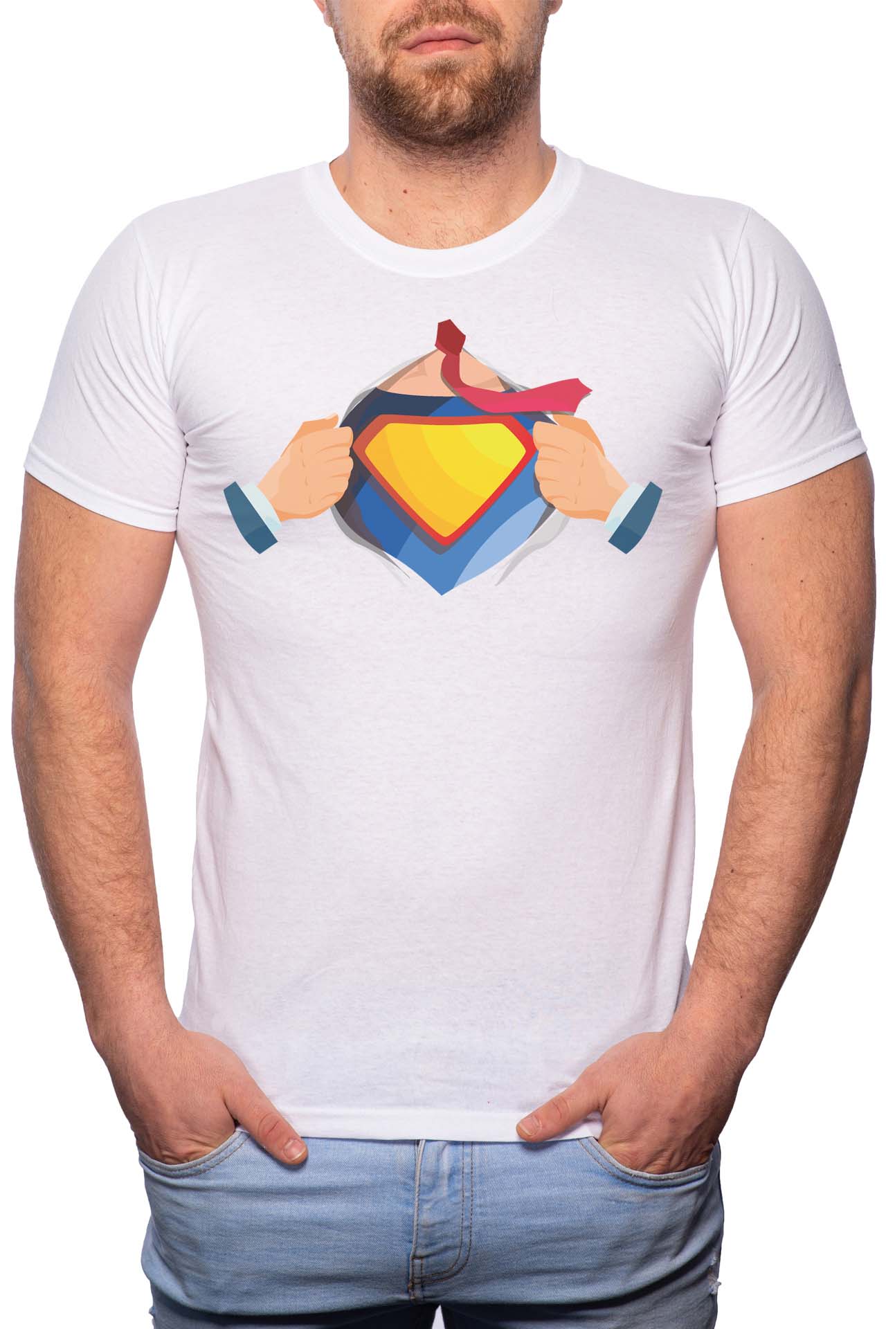 Tricou barbati, Superman, 100% Bumbac, GM225, Alb