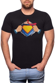 Tricou barbati, Superman, 100% Bumbac, GM225, Negru Tricou barbati, Superman, 100% Bumbac, GM225, Negru