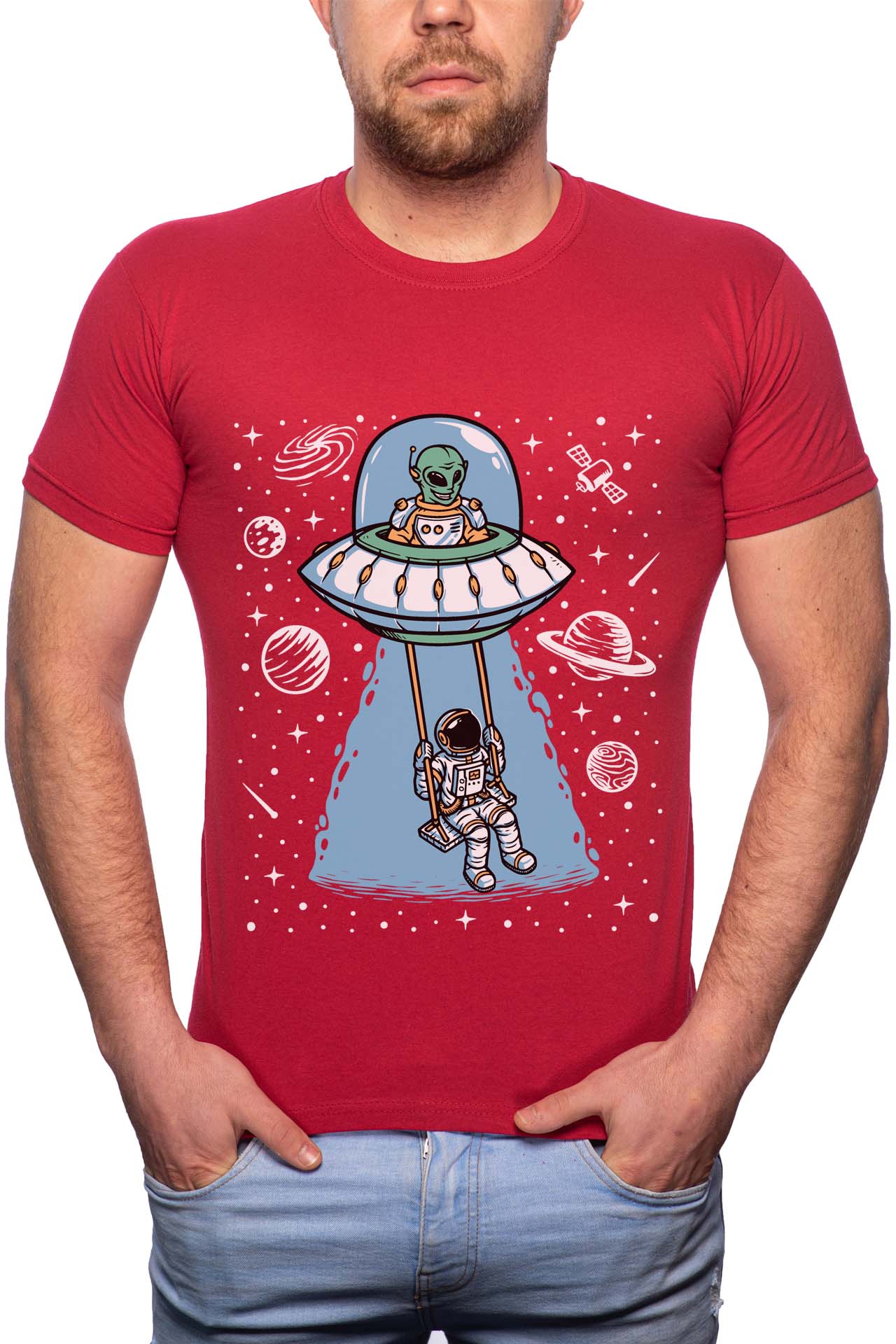 Tricou barbati, Astronaut Play Swing, 100% Bumbac, R223, Rosu Bordeaux