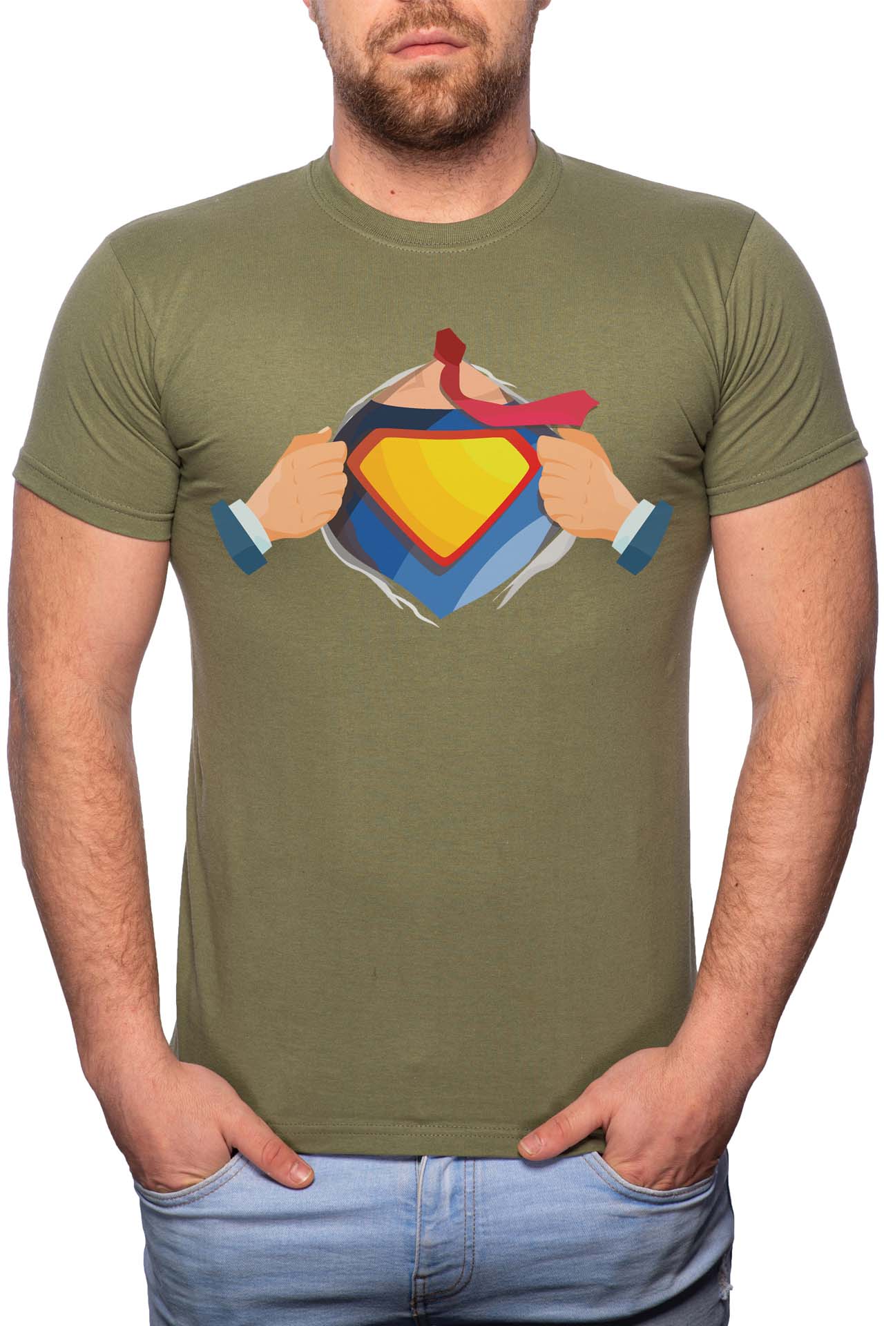 Tricou barbati, Superman, 100% Bumbac, GM225, Verde militar
