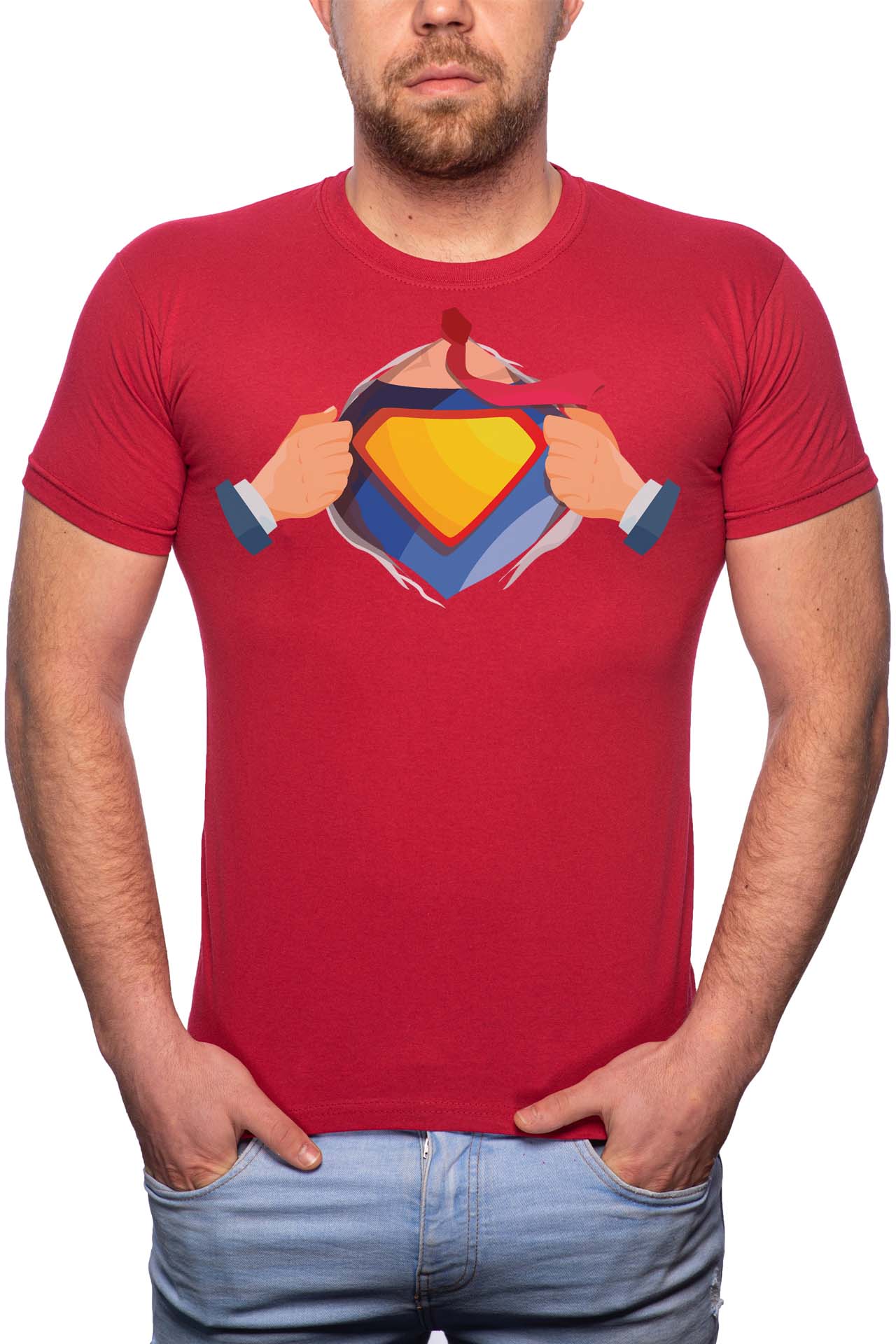 Tricou barbati, Superman, 100% Bumbac, GM225, Rosu Bordeaux