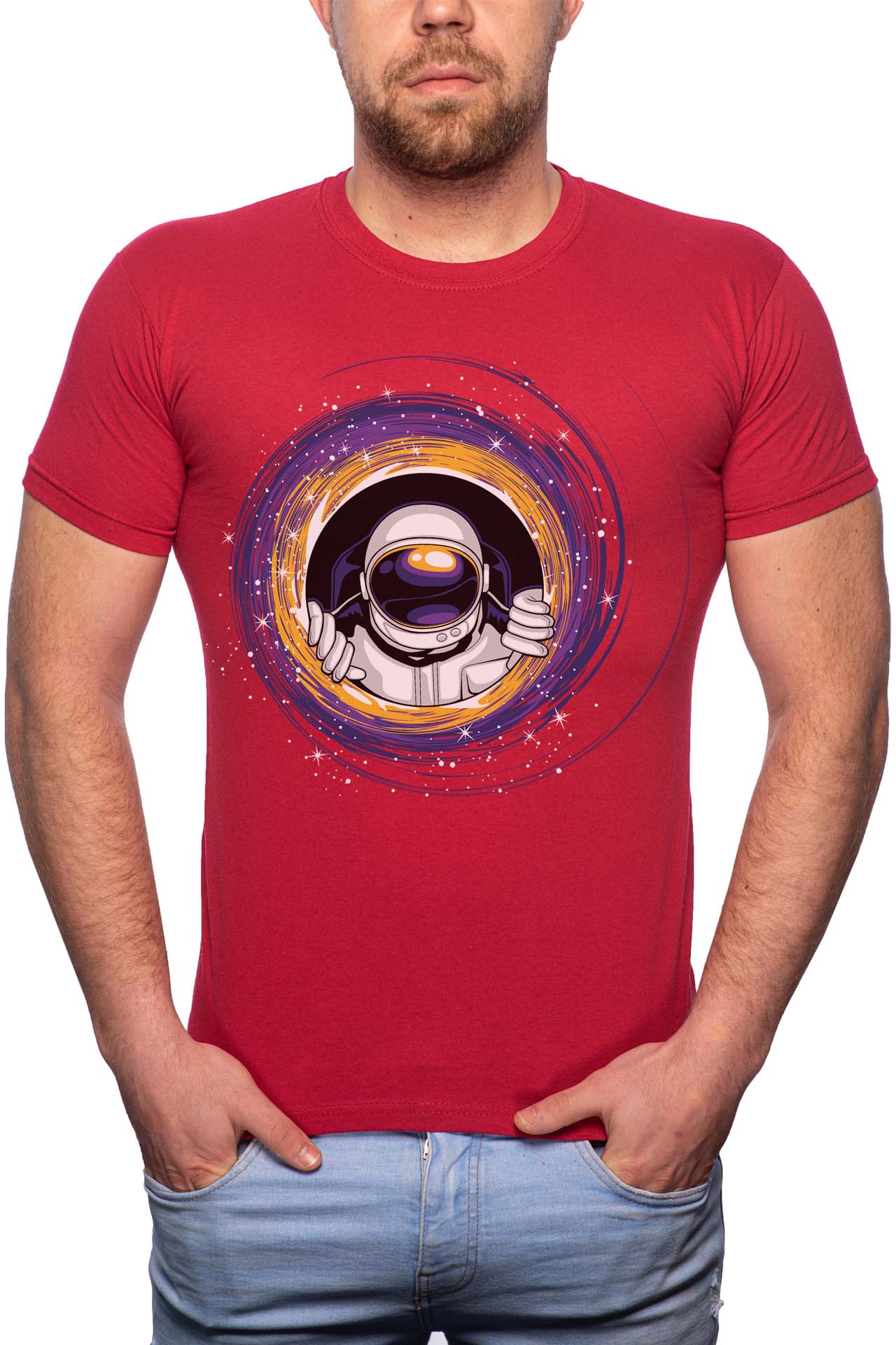 Tricou barbati, Astronaut, 100% Bumbac, G227, Rosu Bordeaux
