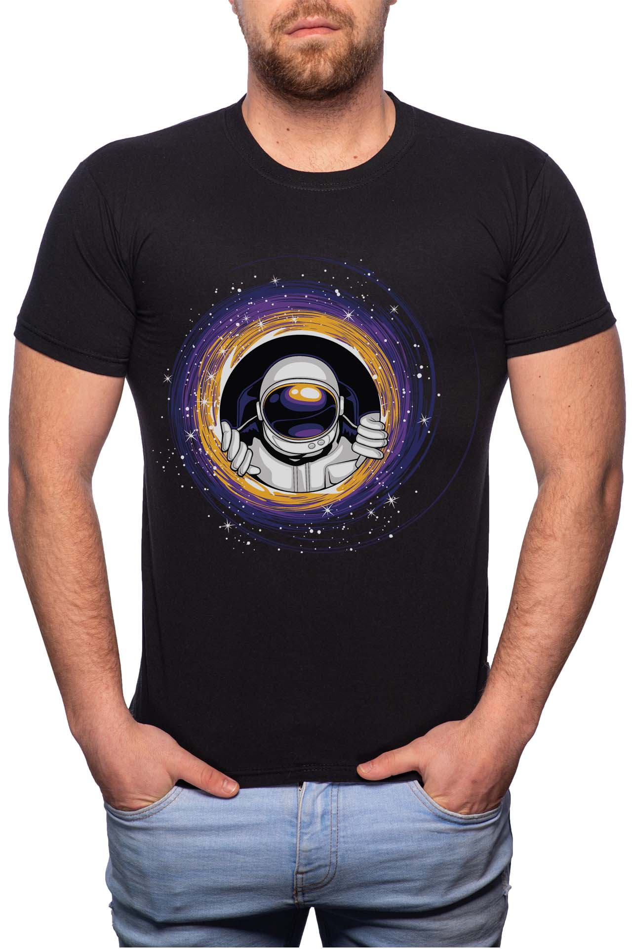 Tricou barbati, Astronaut, 100% Bumbac, G227, Negru