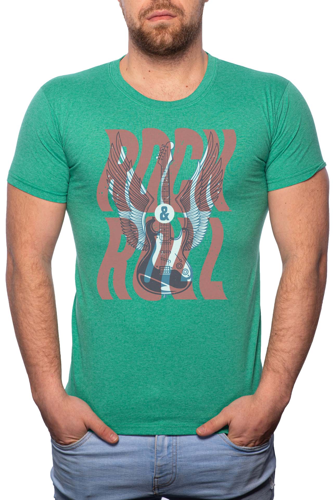 Tricou barbati, Rock And Roll, 100% Bumbac, GR231, Verde