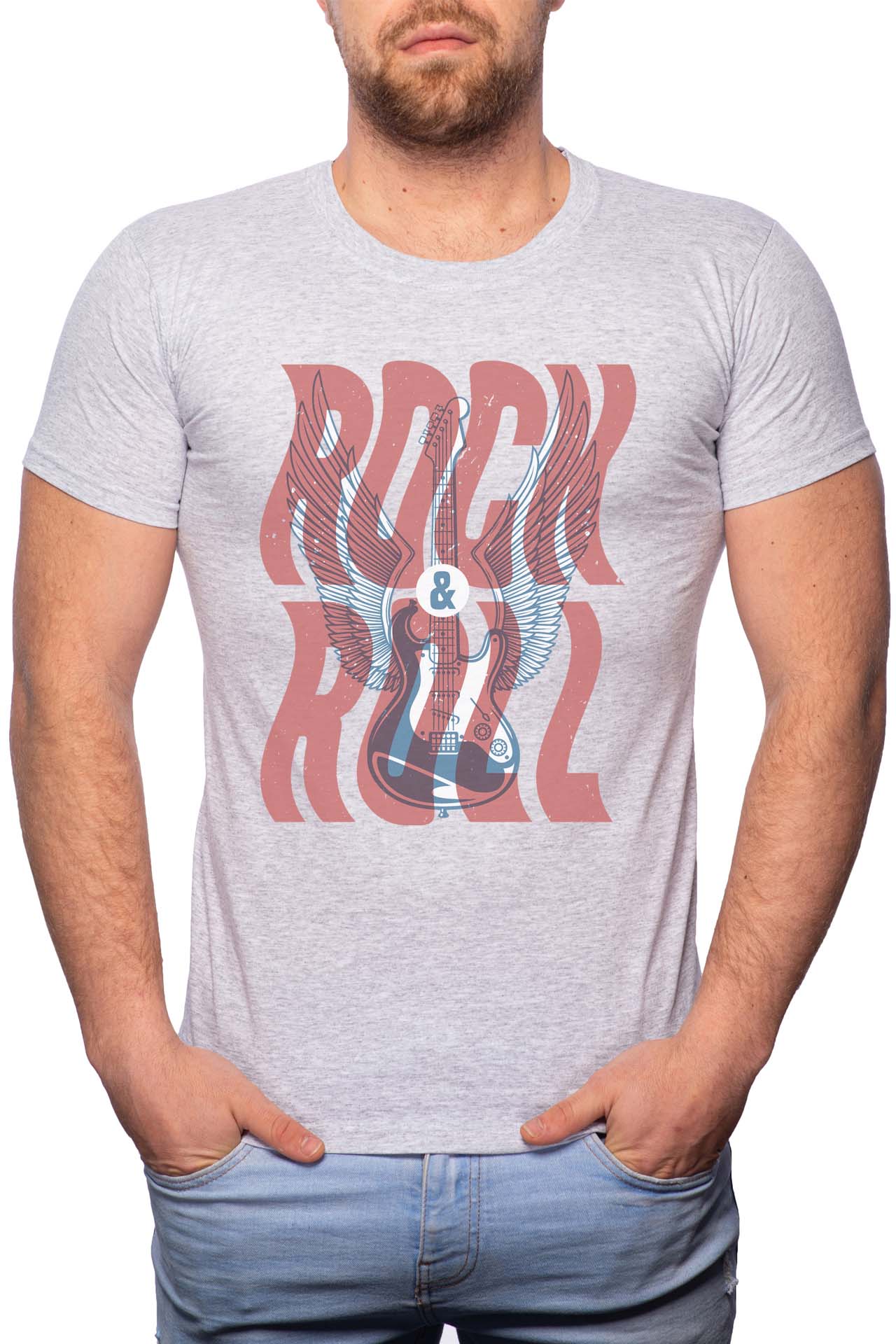 Tricou barbati, Rock And Roll, 100% Bumbac, GR231, Gri