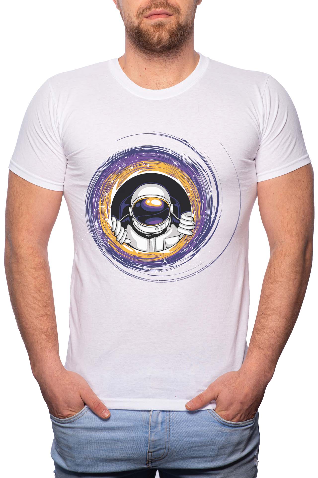 Tricou barbati, Astronaut, 100% Bumbac, G227, Alb
