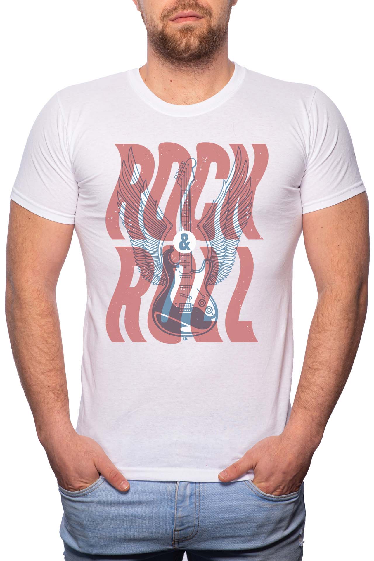 Tricou barbati, Rock And Roll, 100% Bumbac, GR231, Alb