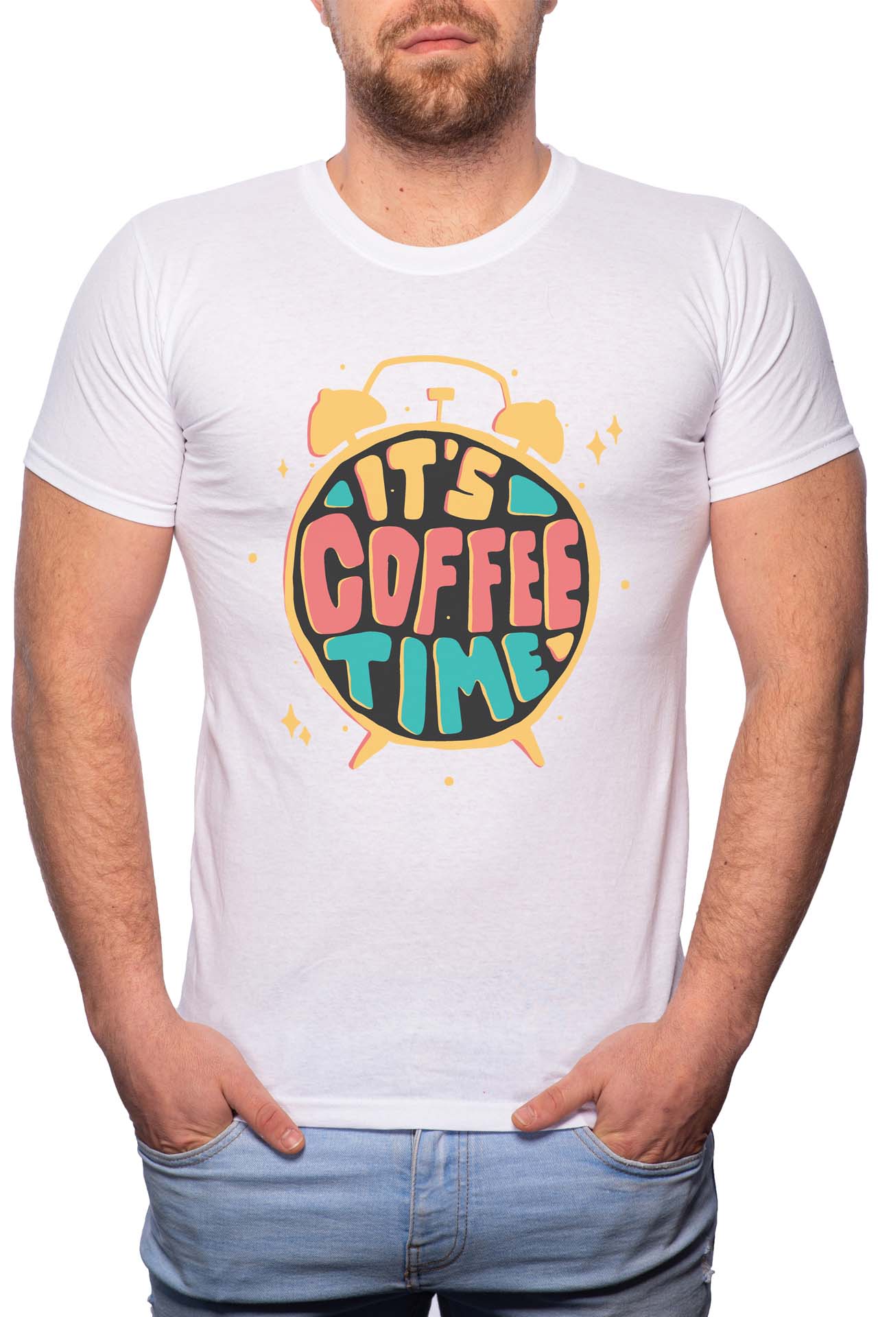Tricou barbati, Coffee Time, 100% Bumbac, W235, Alb