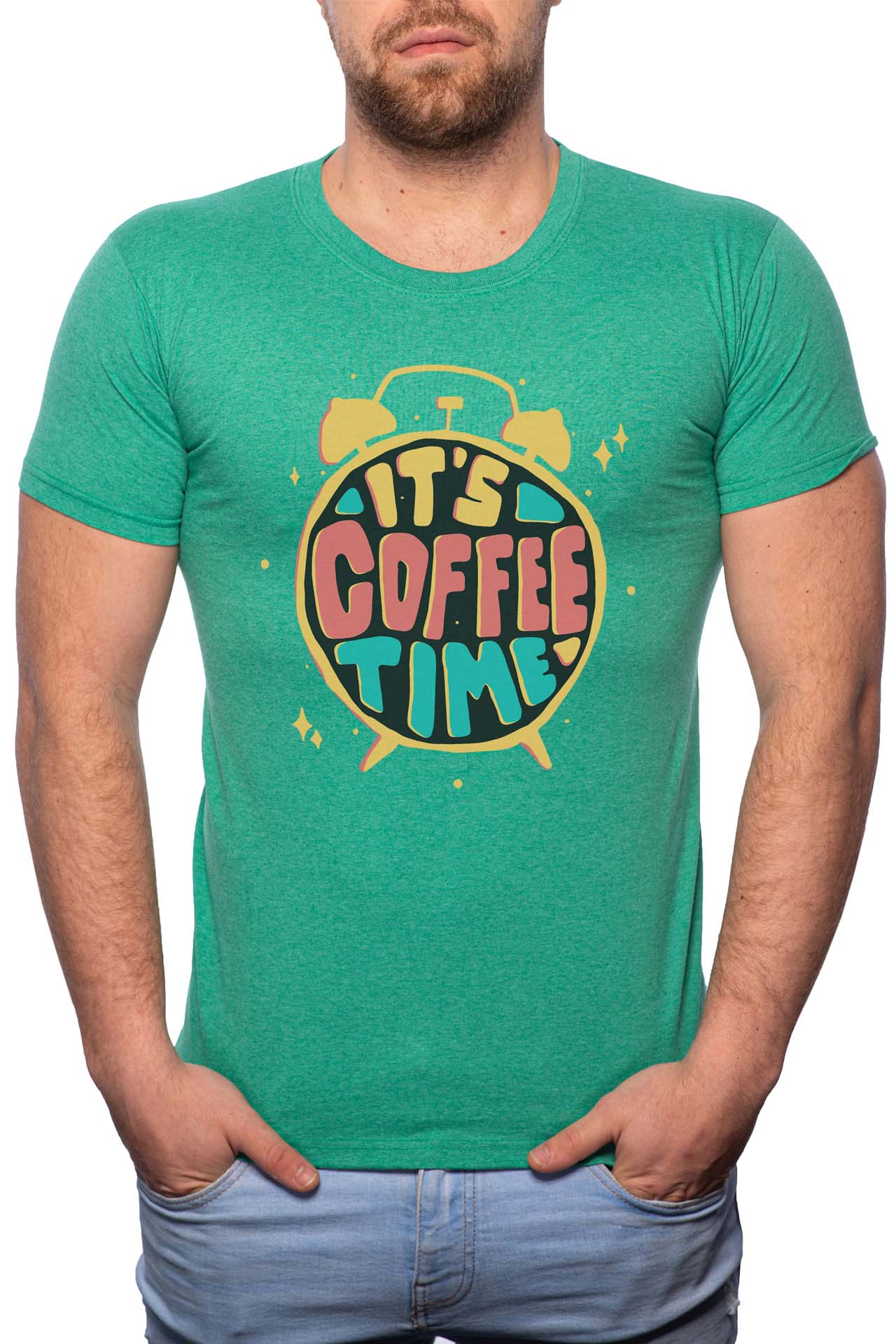 Tricou barbati, Coffee Time, 100% Bumbac, W235, Verde