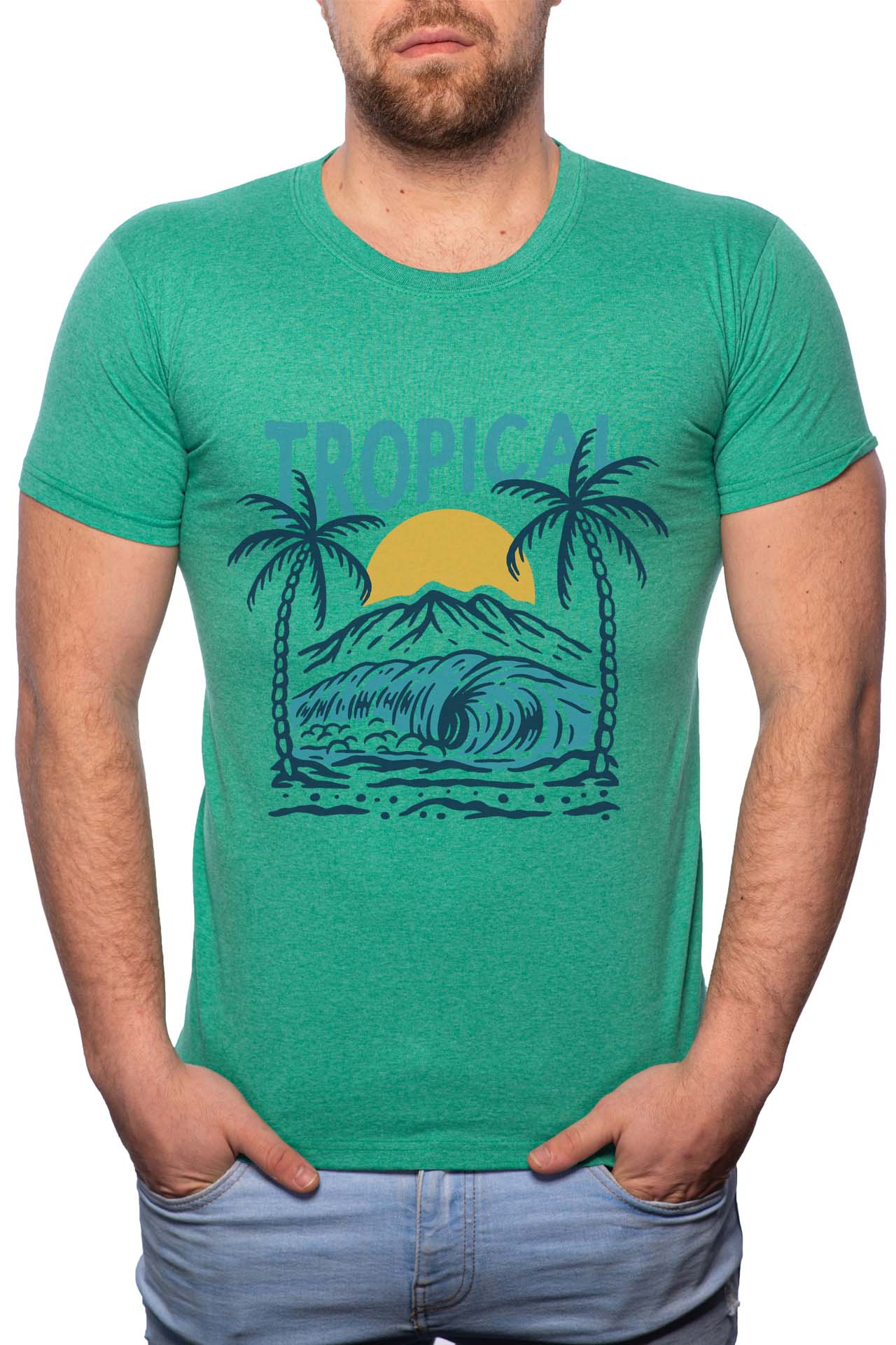 Tricou barbati, Tropical, 100% Bumbac, GR233, Verde
