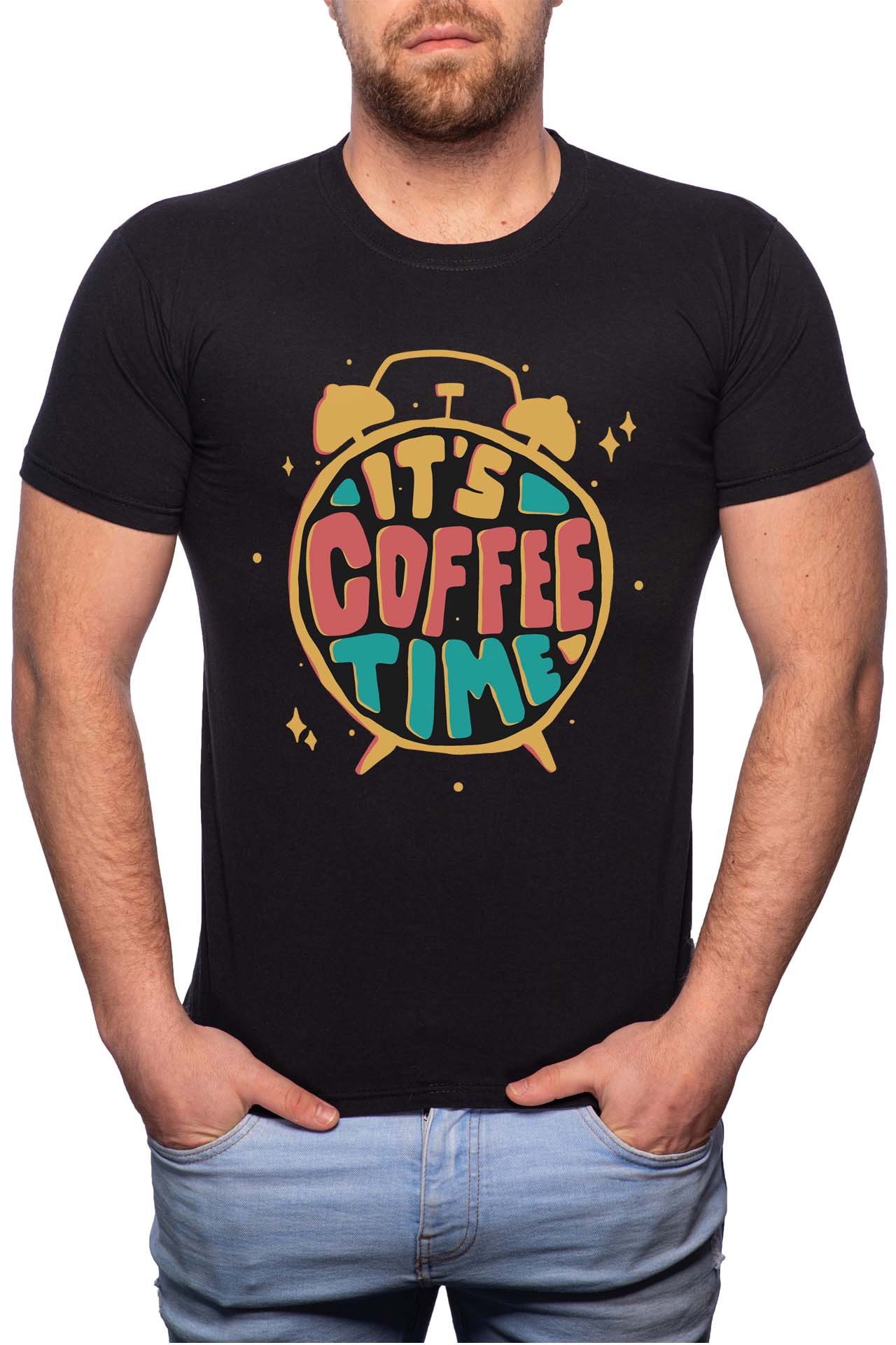 Tricou barbati, Coffee Time, 100% Bumbac, W235, Negru