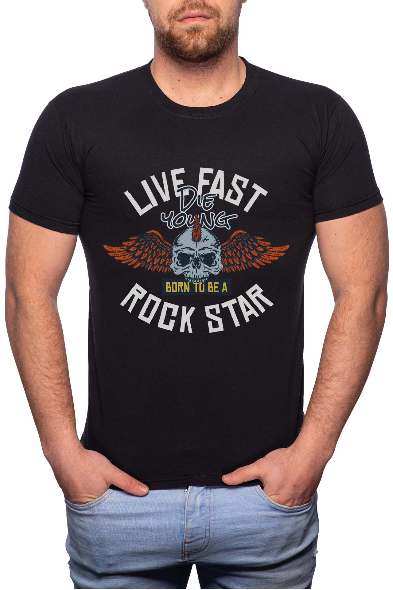 Tricou barbati, Live Fast, 100% Bumbac, G232, Negru