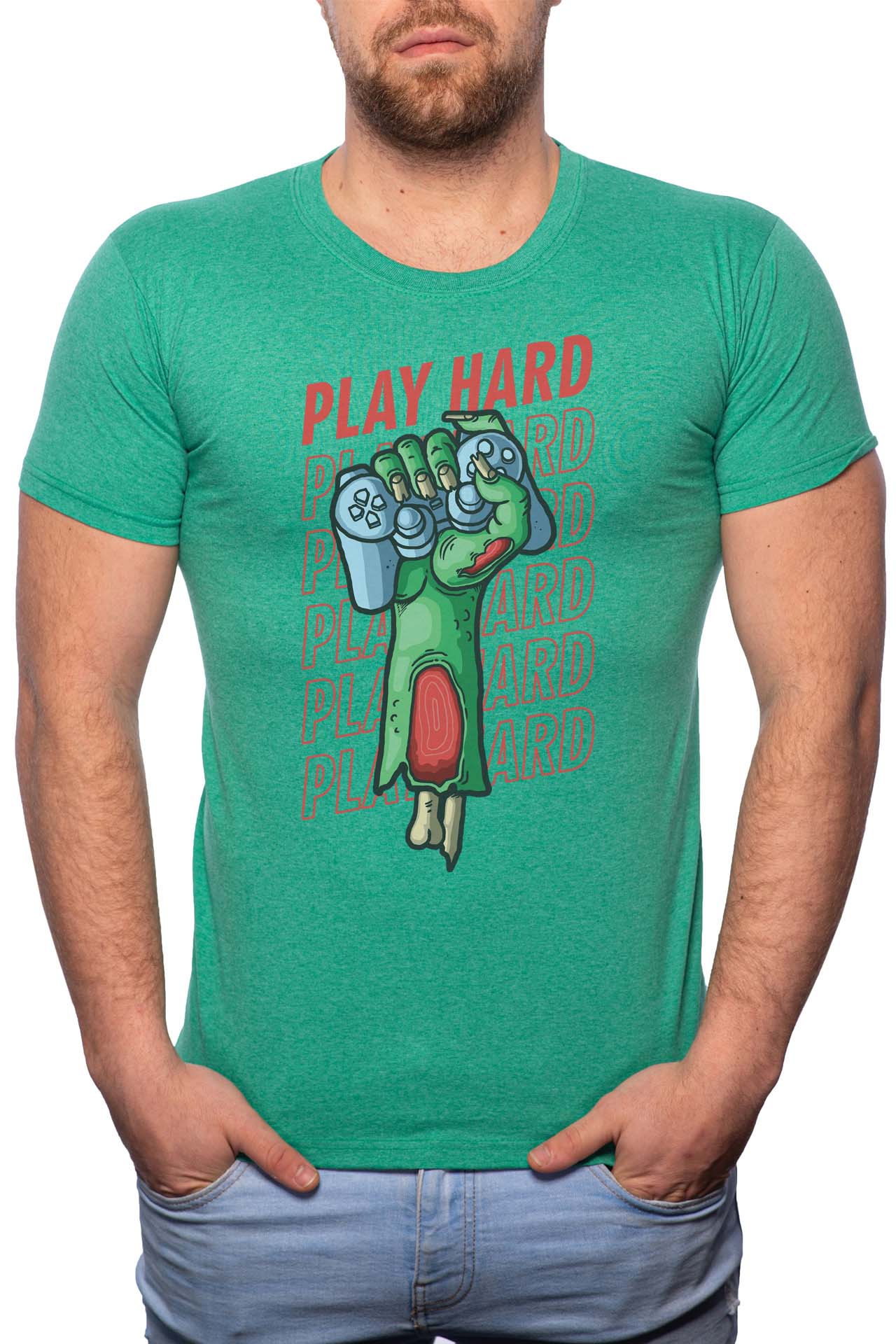 Tricou barbati, Play Hard, 100% Bumbac, GR237, Verde