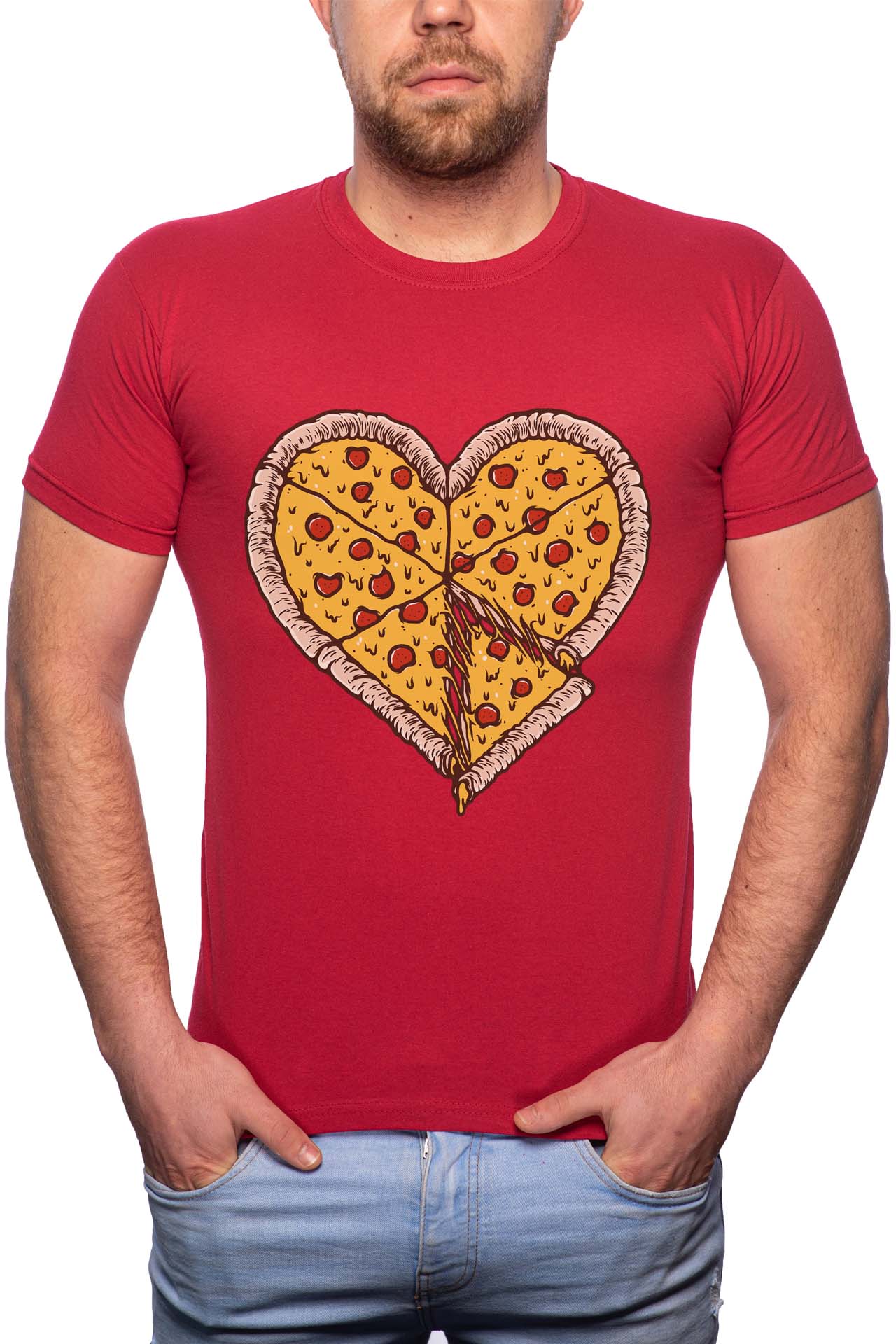 Tricou barbati, Pizza Love, 100% Bumbac, B245, Rosu Bordeaux