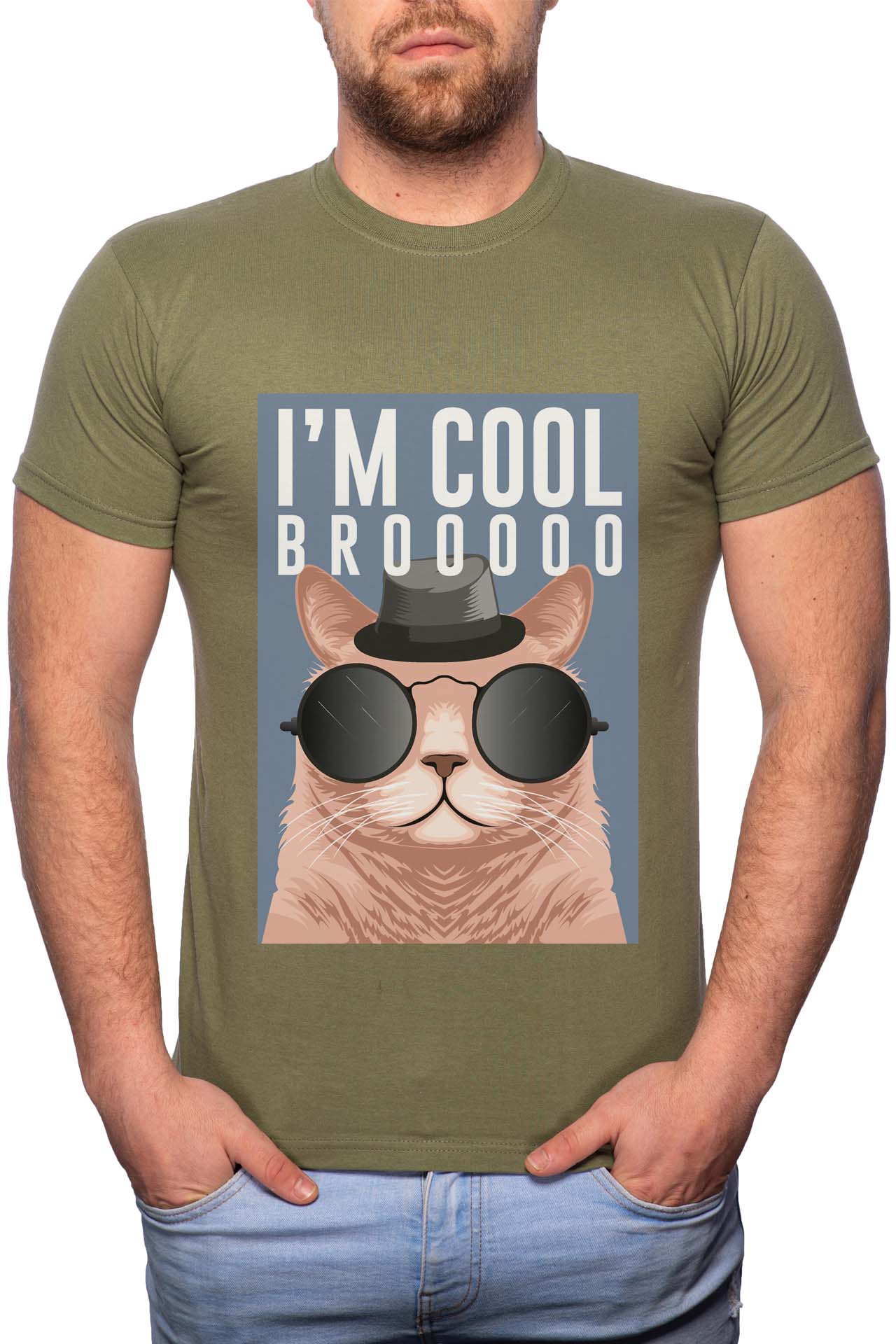 Tricou barbati, I'm Cool, 100% Bumbac, GR246, Verde militar