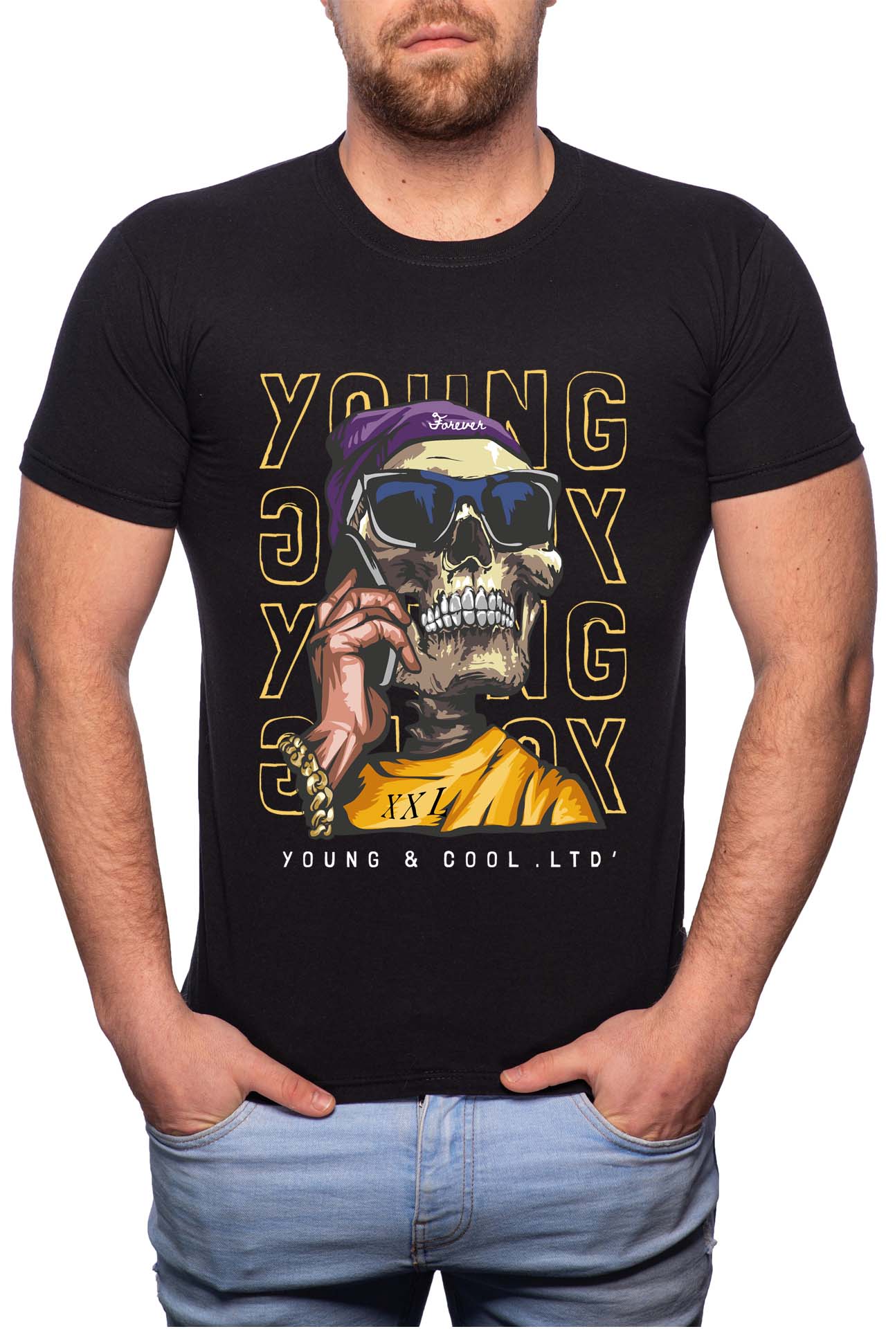 Tricou barbati, Young And Cool, 100% Bumbac, GR248, Negru