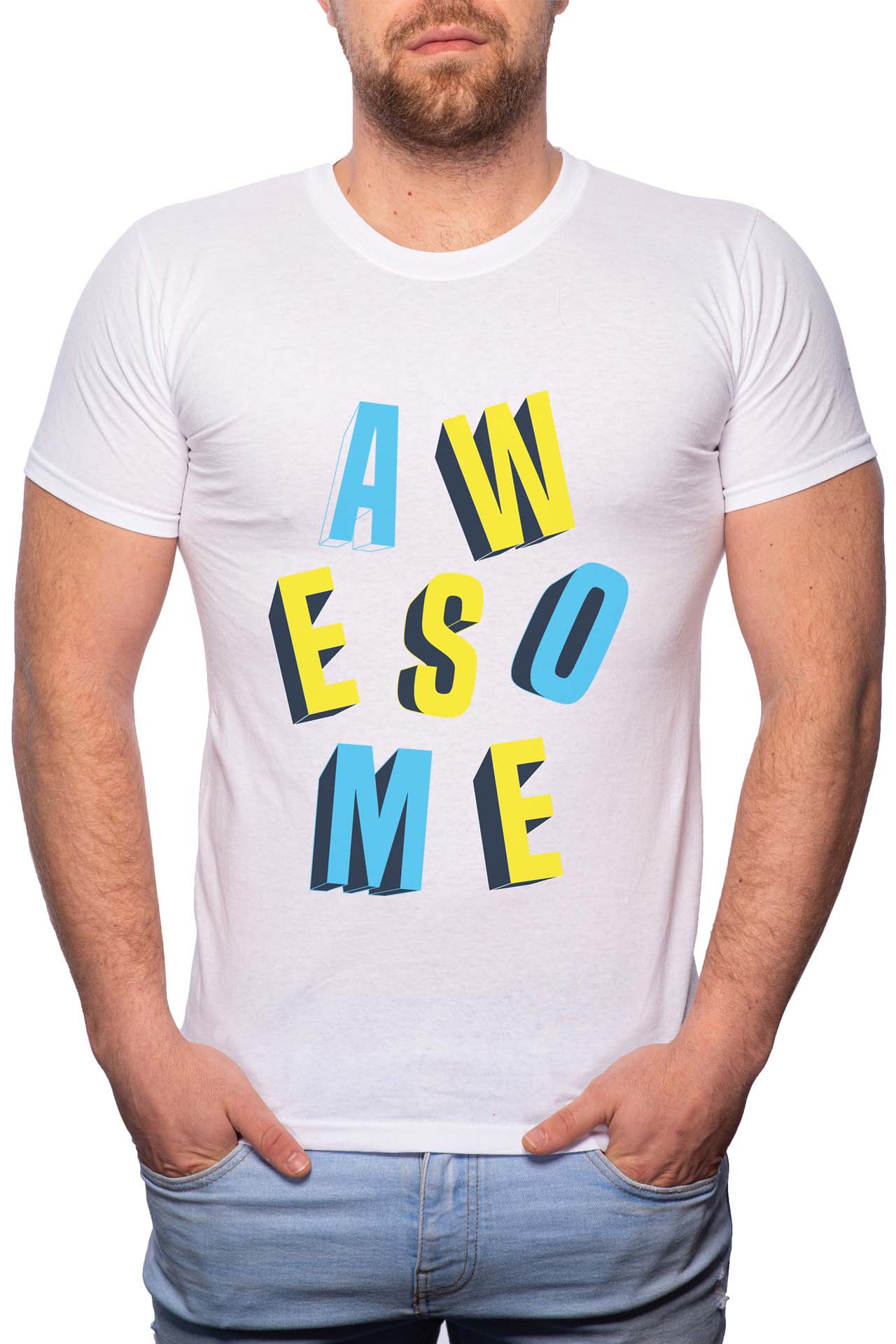 Tricou barbati, Awesome, 100% Bumbac, G250, Alb