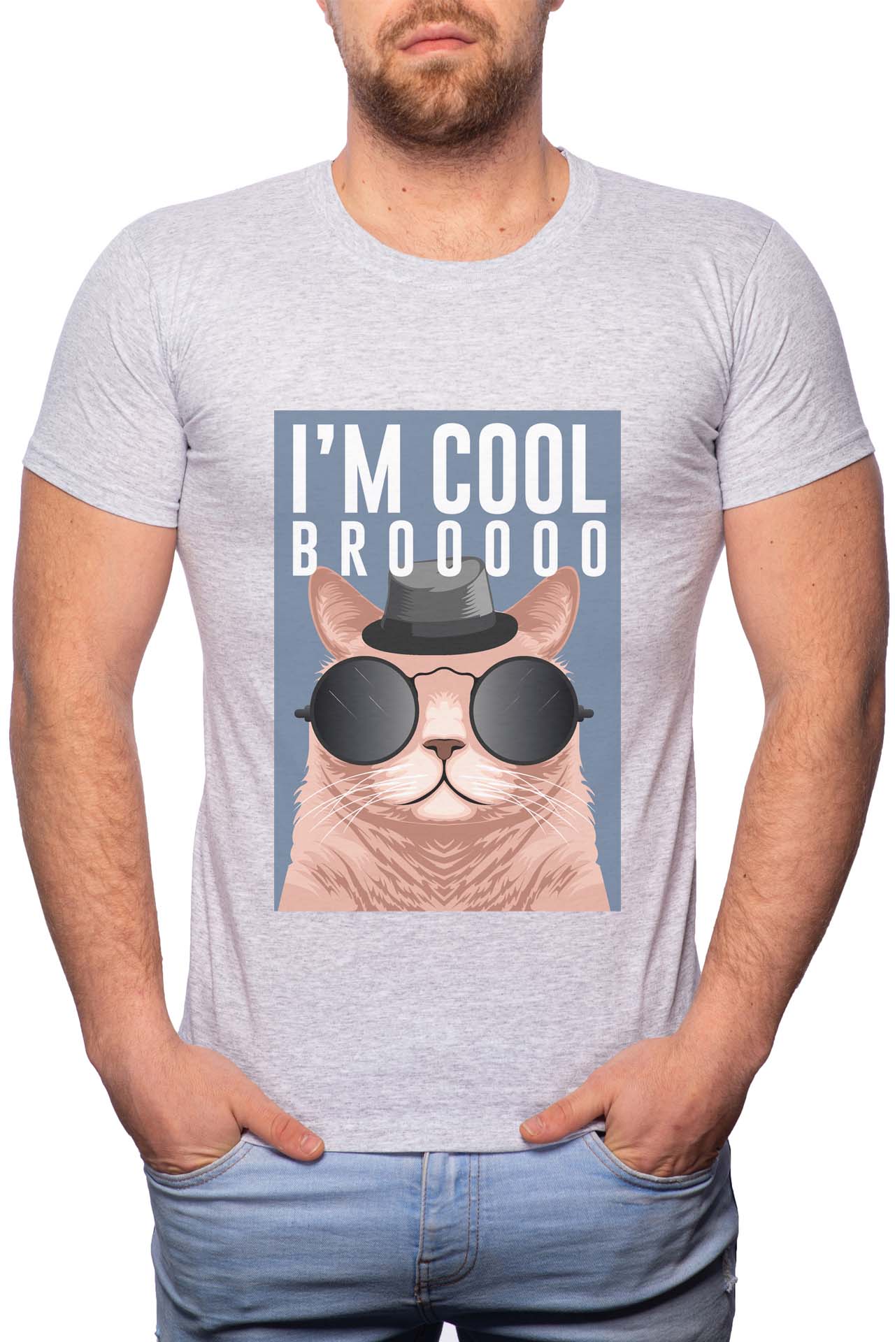 Tricou barbati, I'm Cool, 100% Bumbac, GR246, Gri