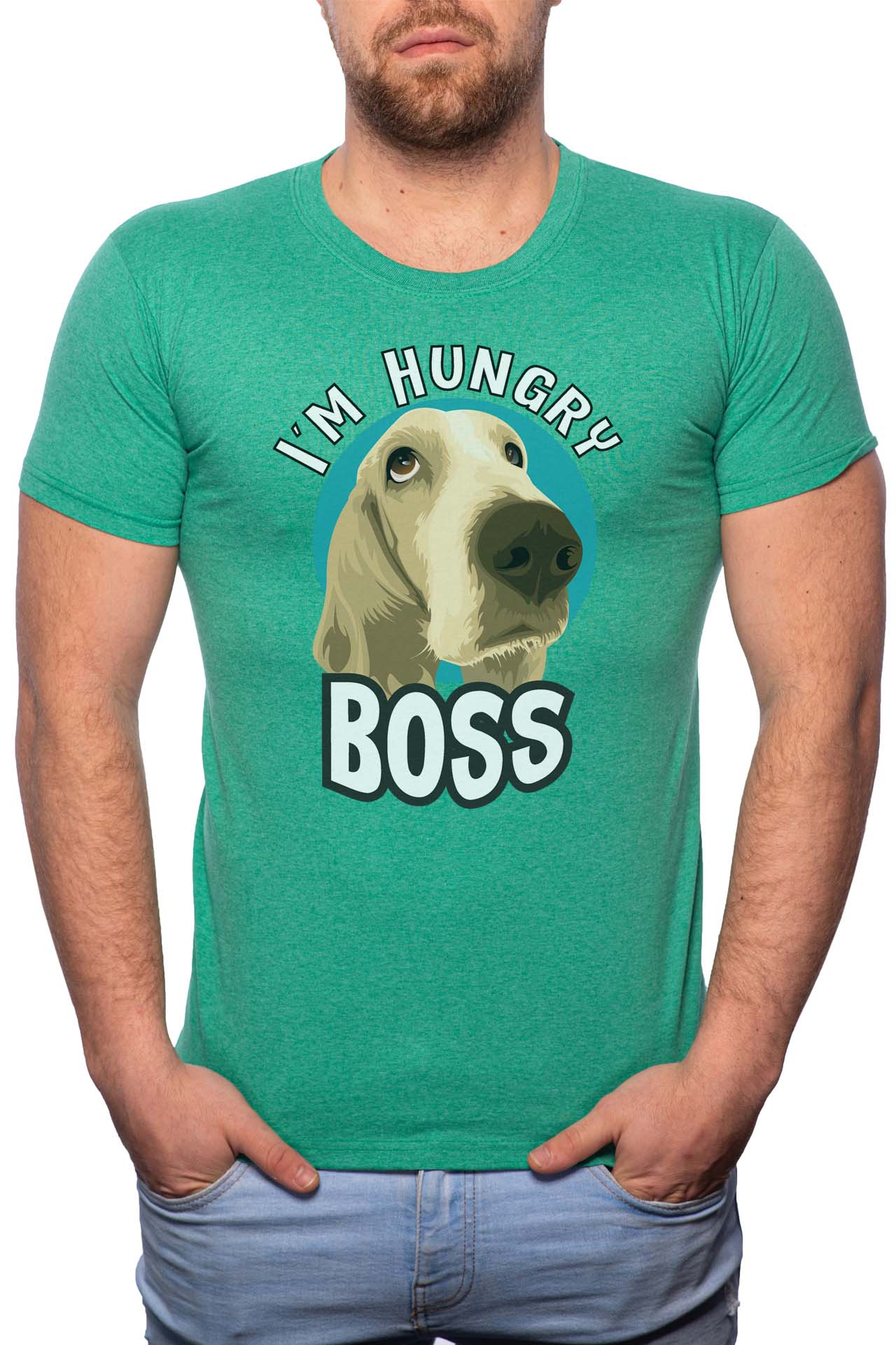 Tricou barbati, I'm Hungry Boss, 100% Bumbac, G247, Verde
