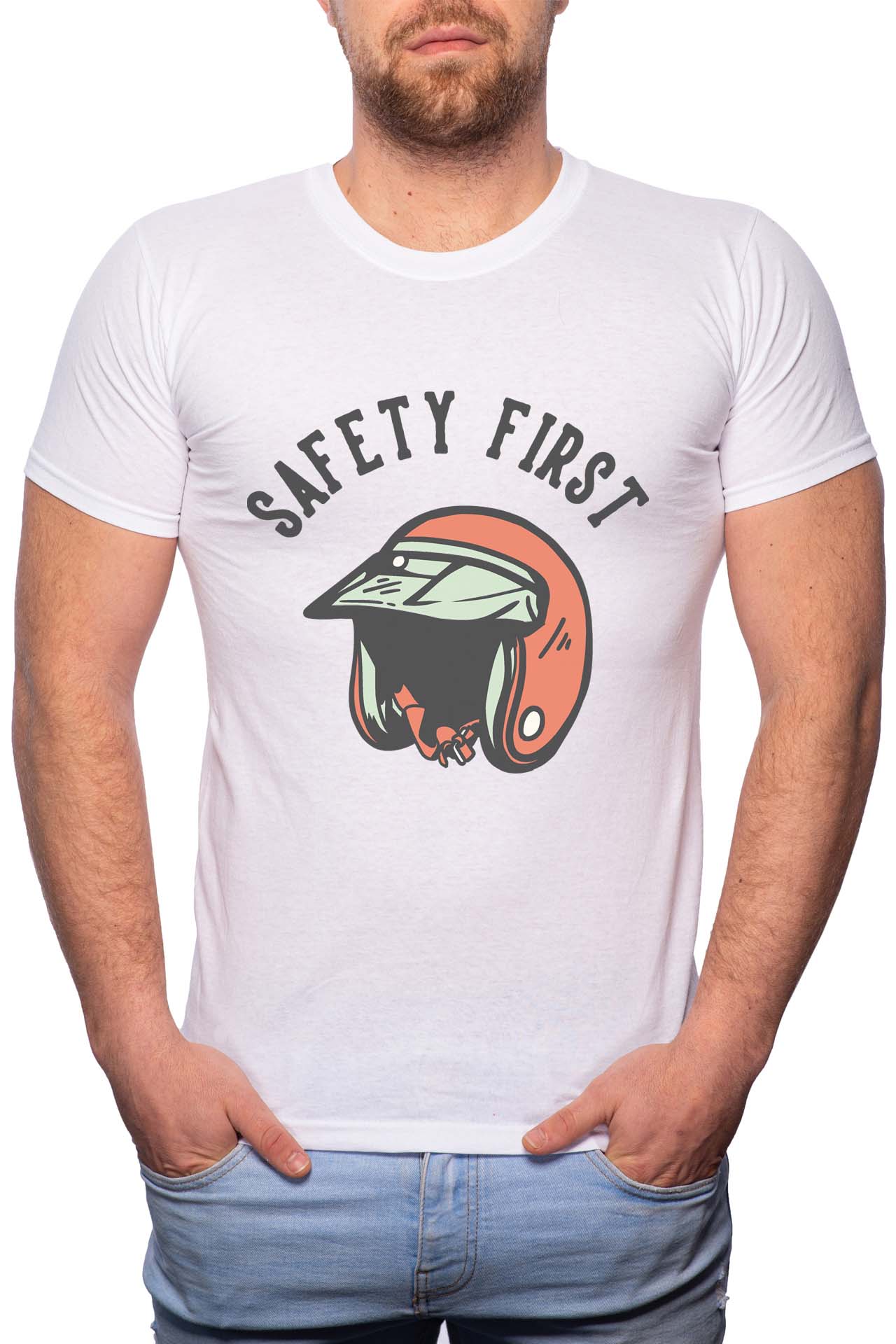 Tricou barbati, Safety First, 100% Bumbac, GM252, Alb