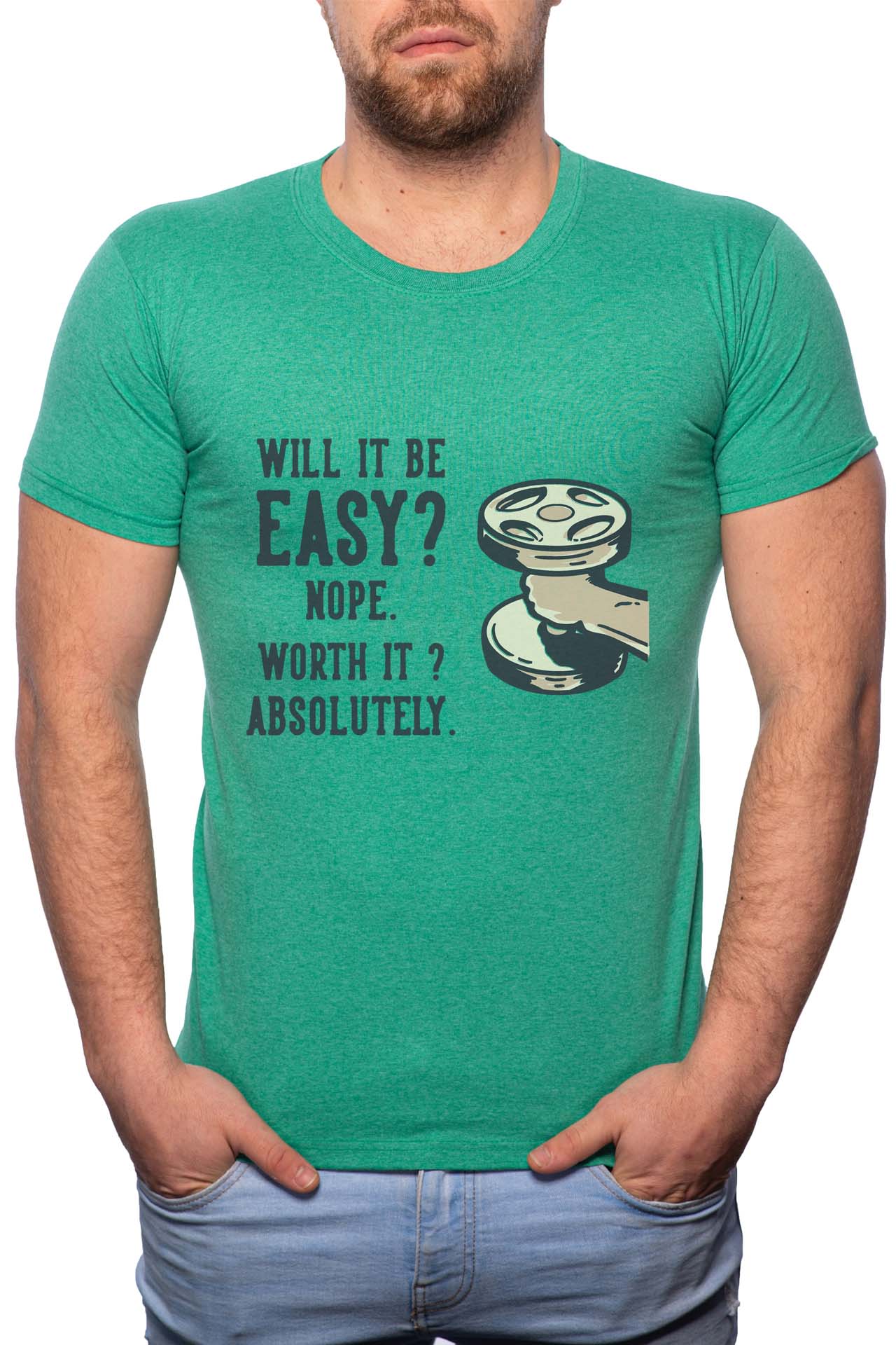 Tricou barbati, No Easy, 100% Bumbac, GR255, Verde