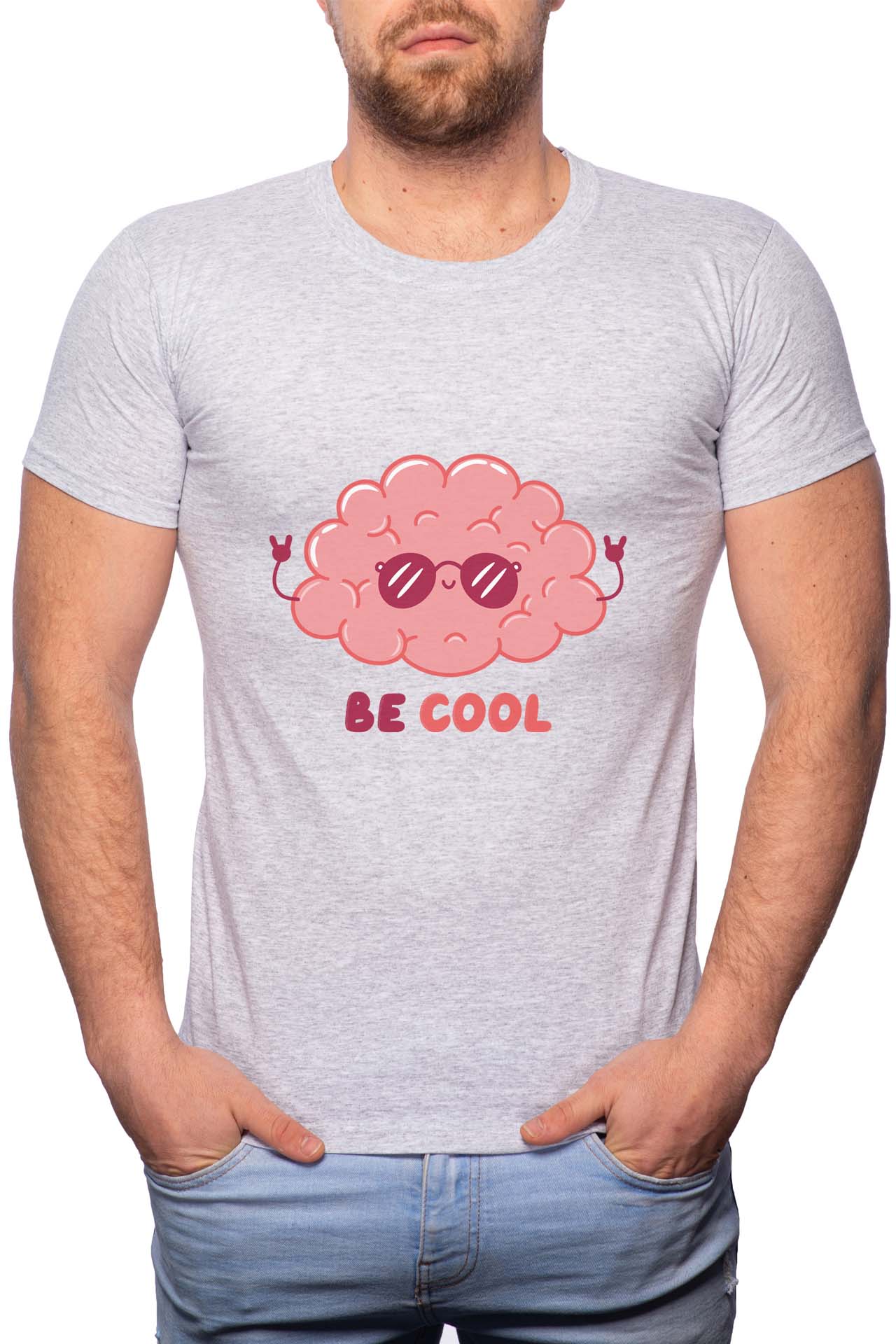 Tricou barbati, Be Cool Brain, 100% Bumbac, GR258, Gri