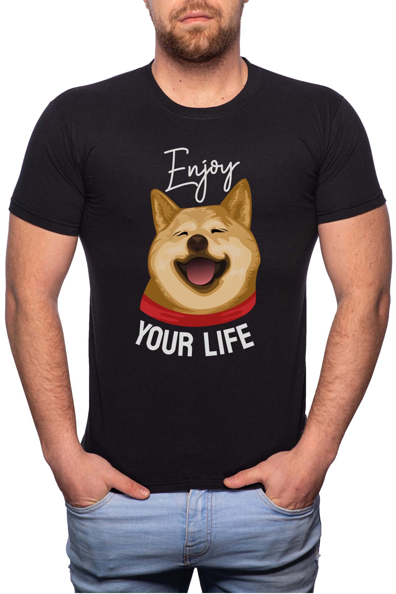 Tricou barbati, Enjoy Your Life, 100% Bumbac, W261, Negru