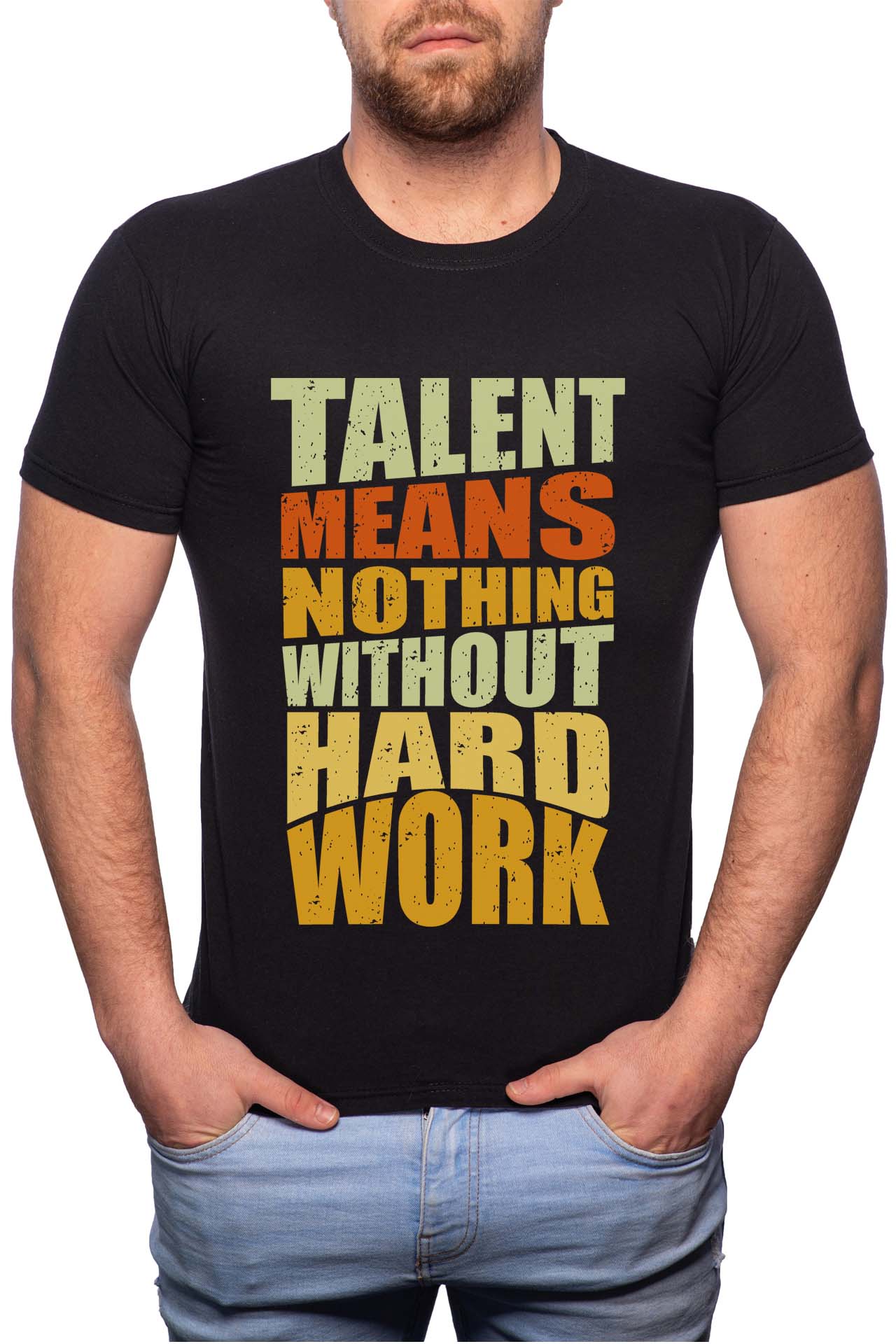 Tricou barbati, Hard Work, 100% Bumbac, W272, Negru