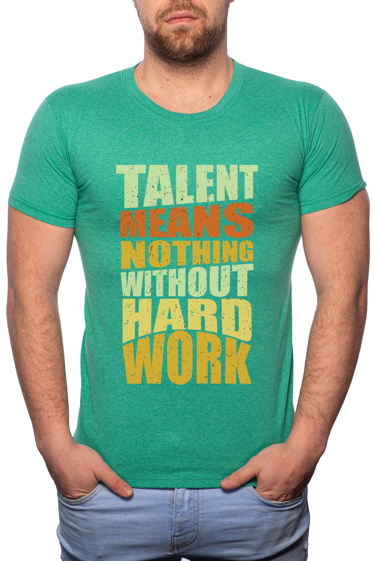 Tricou barbati, Hard Work, 100% Bumbac, W272, Verde