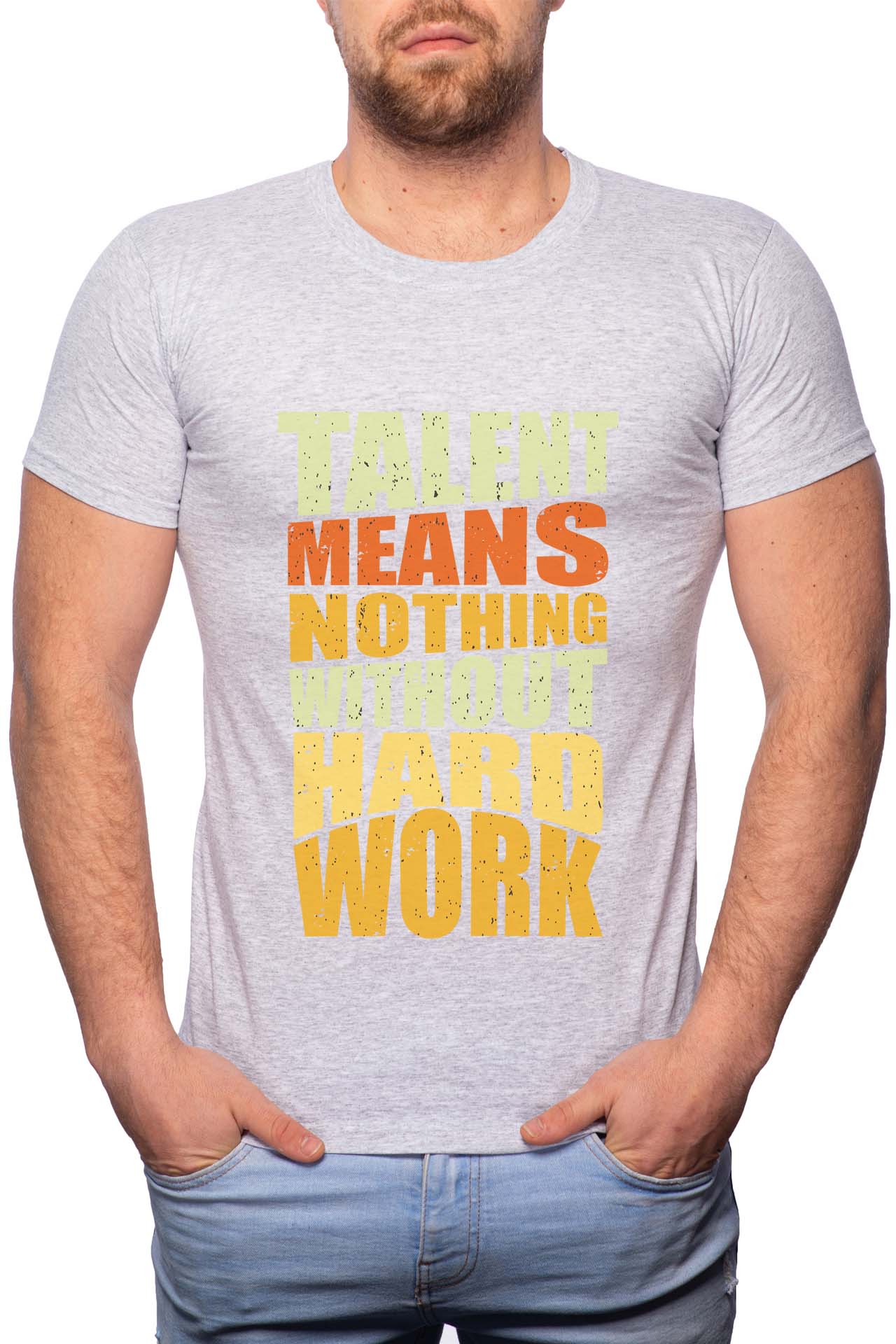 Tricou barbati, Hard Work, 100% Bumbac, W272, Gri